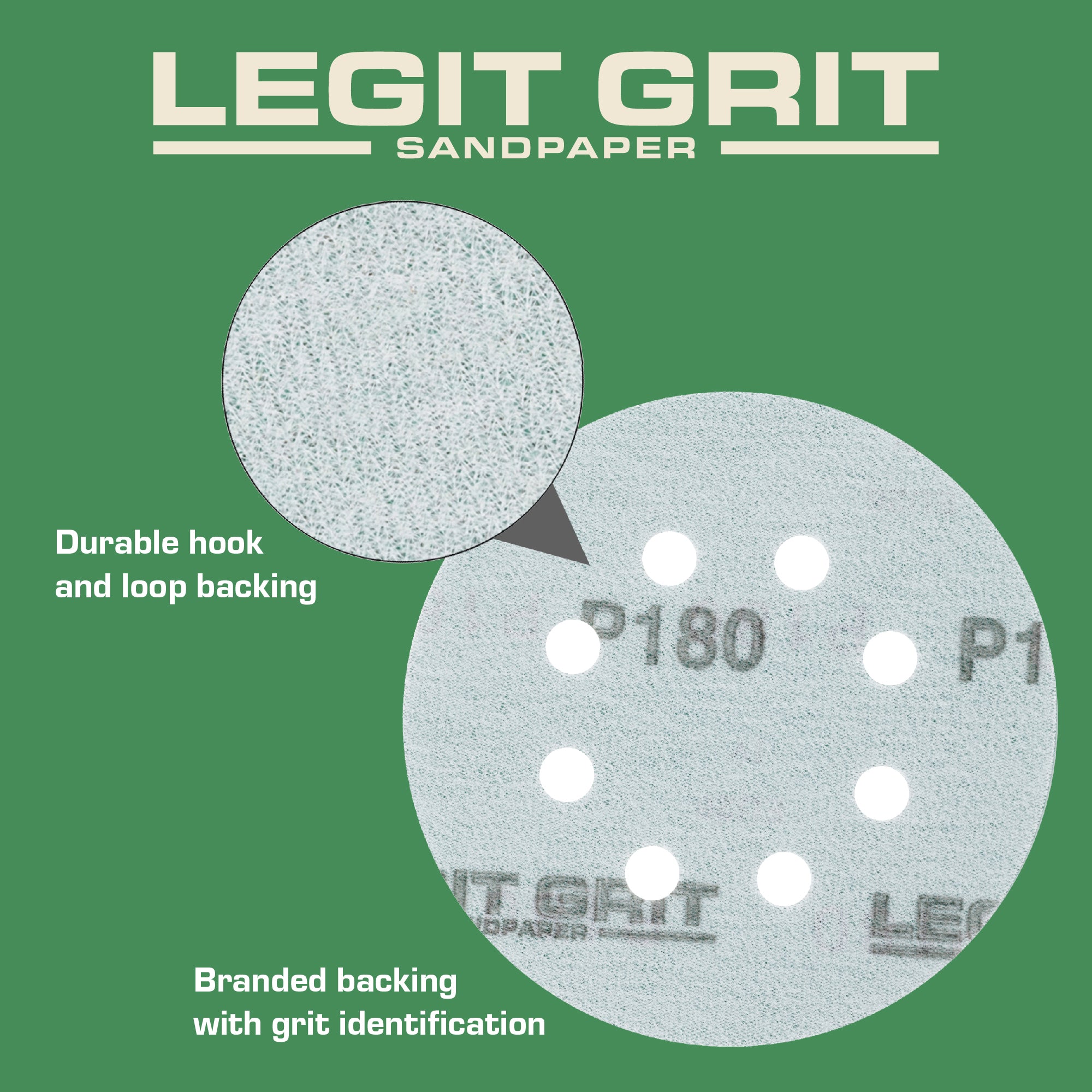 Legit Grit 5 inch Sand paper Disc, 8-Hole