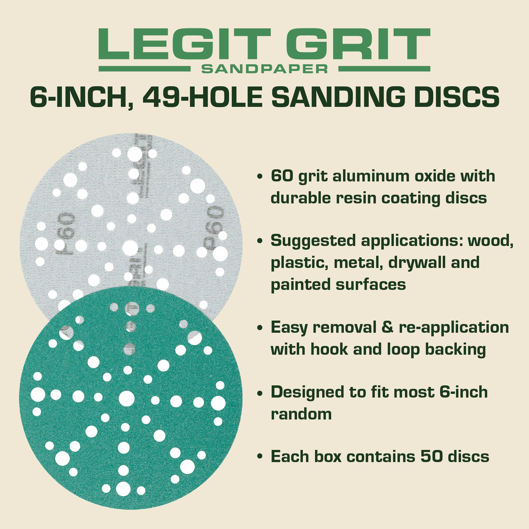 Legit Grit 6 inch Sand paper Disc, 49-Hole