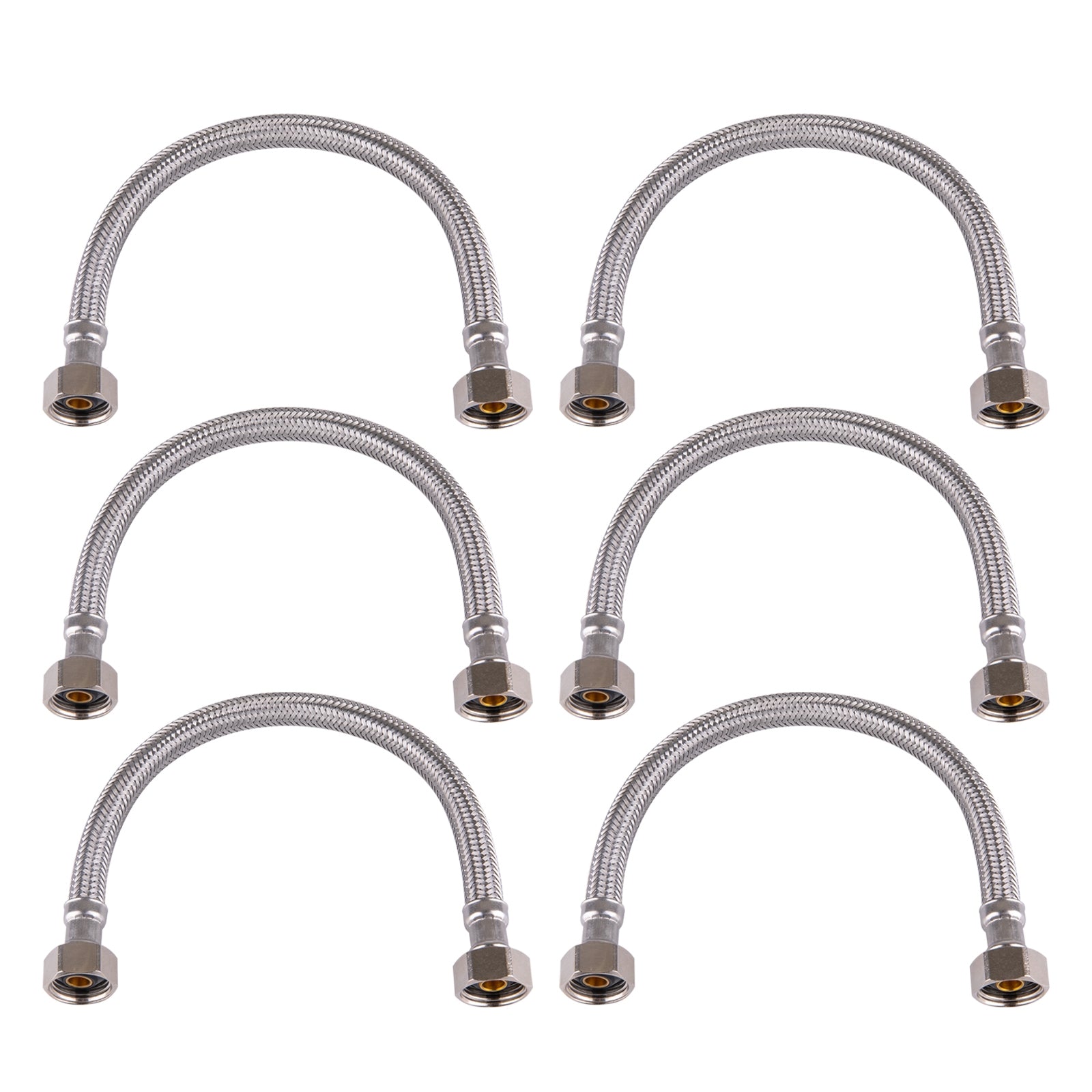 Hausen 1/2-inch FIP (Female Iron Pipe) x 1/2-inch FIP (Female Iron Pipe) x 12-inch Length Stainless Steel Faucet Water Supply Connector; Lead Free; Compatible with Standard Faucets, 6-Pack
