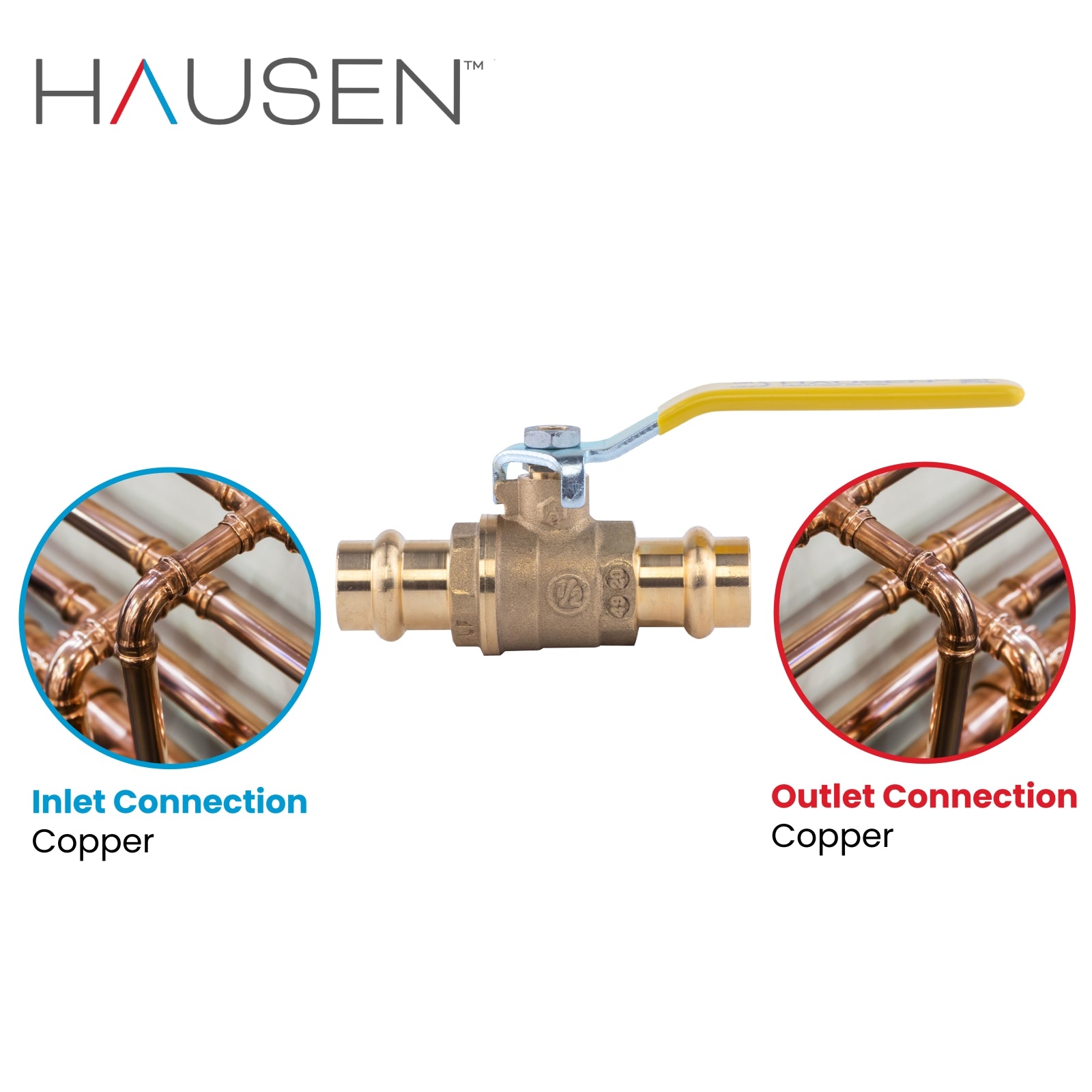 Hausen 1/2-inch Single O-Ring Press Ball Valve; Lead Free Forged Brass; Blowout Resistant Stem; For Use in Potable Water Distribution Systems, Hydronic Heating and Chilled Water, 5-Pack