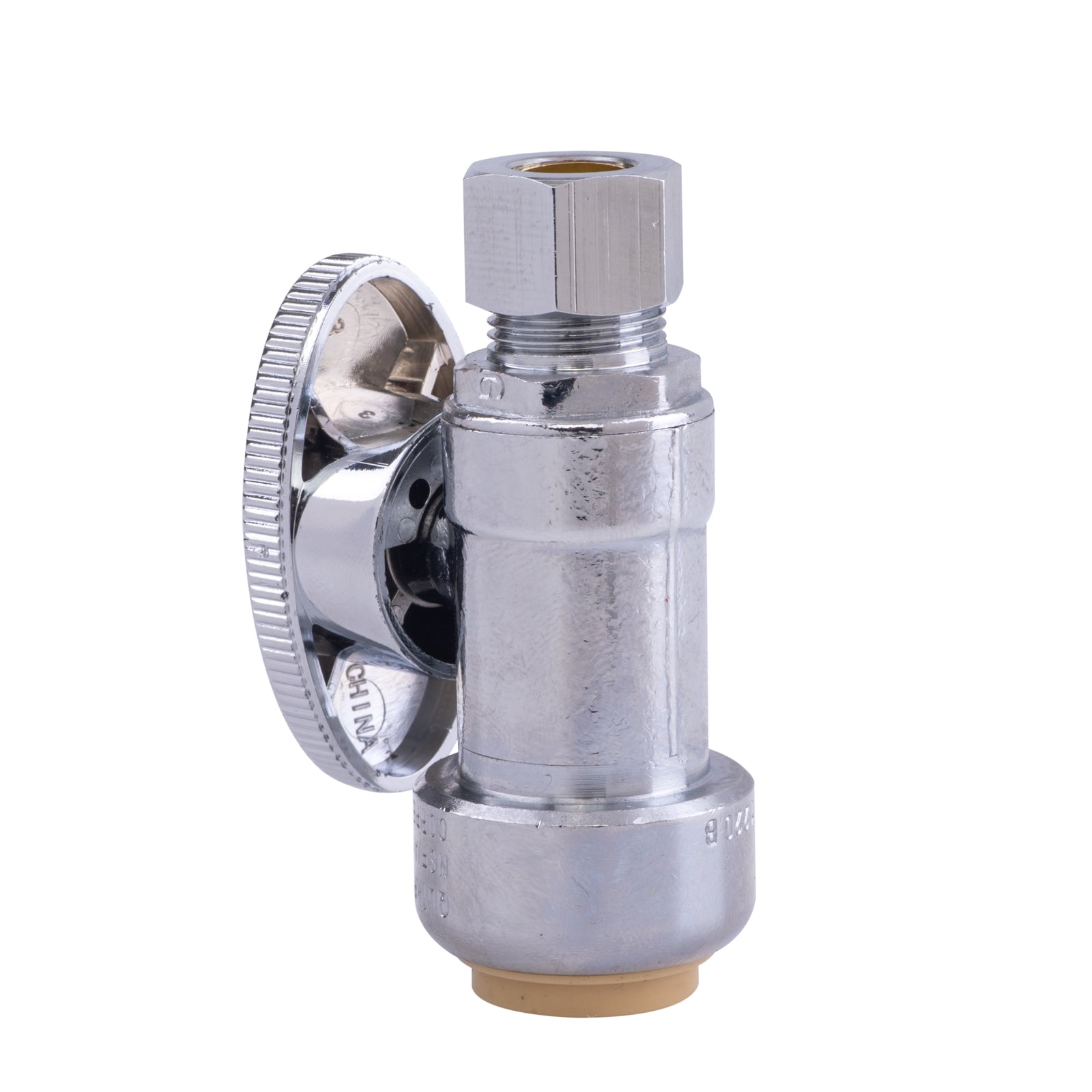 Hausen 1/2-inch Nominal Push Connect Inlet x 3/8-inch O.D. Compression Outlet 1/4-Turn Straight Water Stop; Lead-Free Forged Brass; Chrome-Plated; Compatible with Copper, CPVC and PEX Piping, 6-Pack