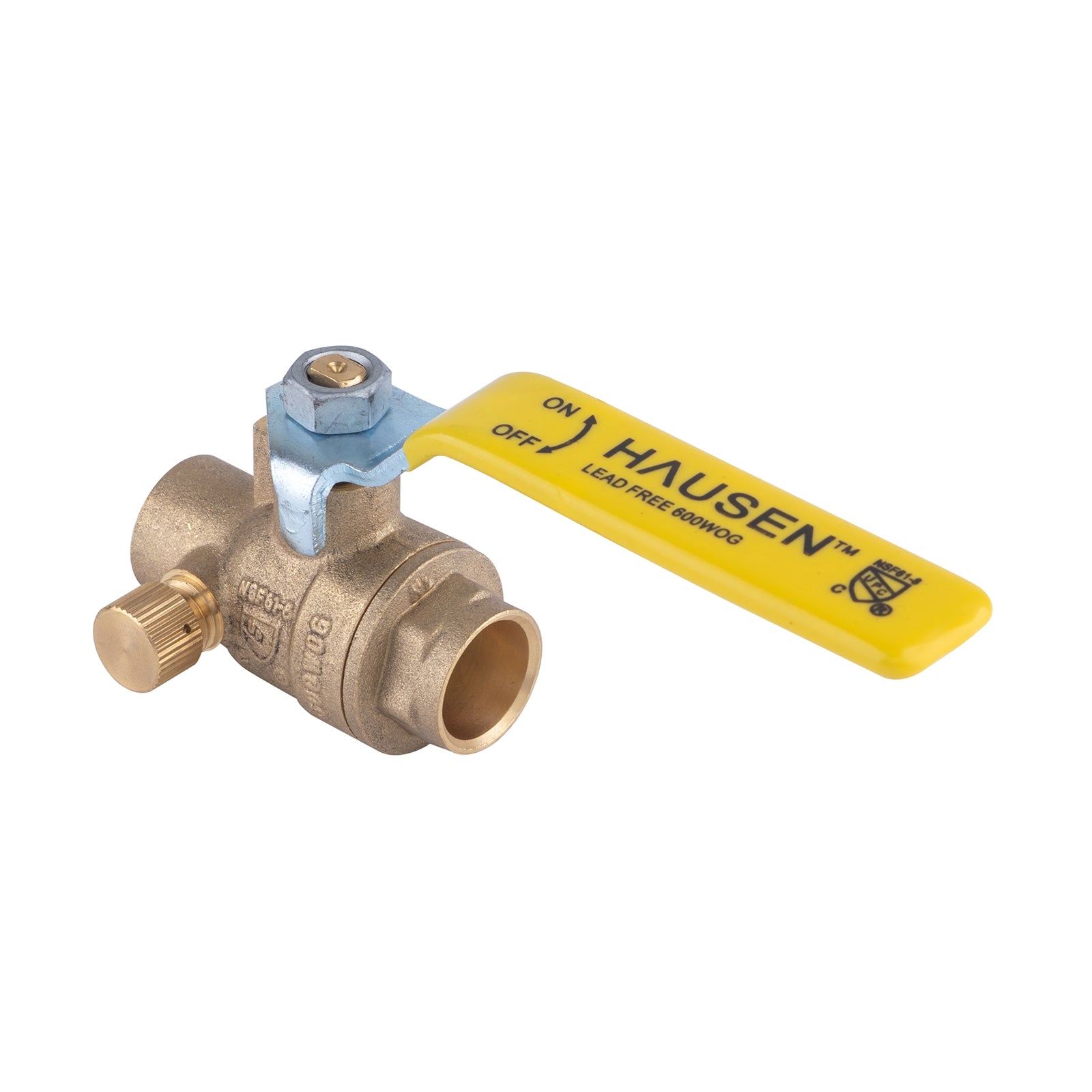 Hausen 1/2-inch Sweat x 1/2-inch Sweat Full Port Brass Ball Valve with Drain; Lead Free Forged Brass; Blowout Resistant Stem; For Use in Potable Water, Oil and Gas Distribution Systems, 1-Pack