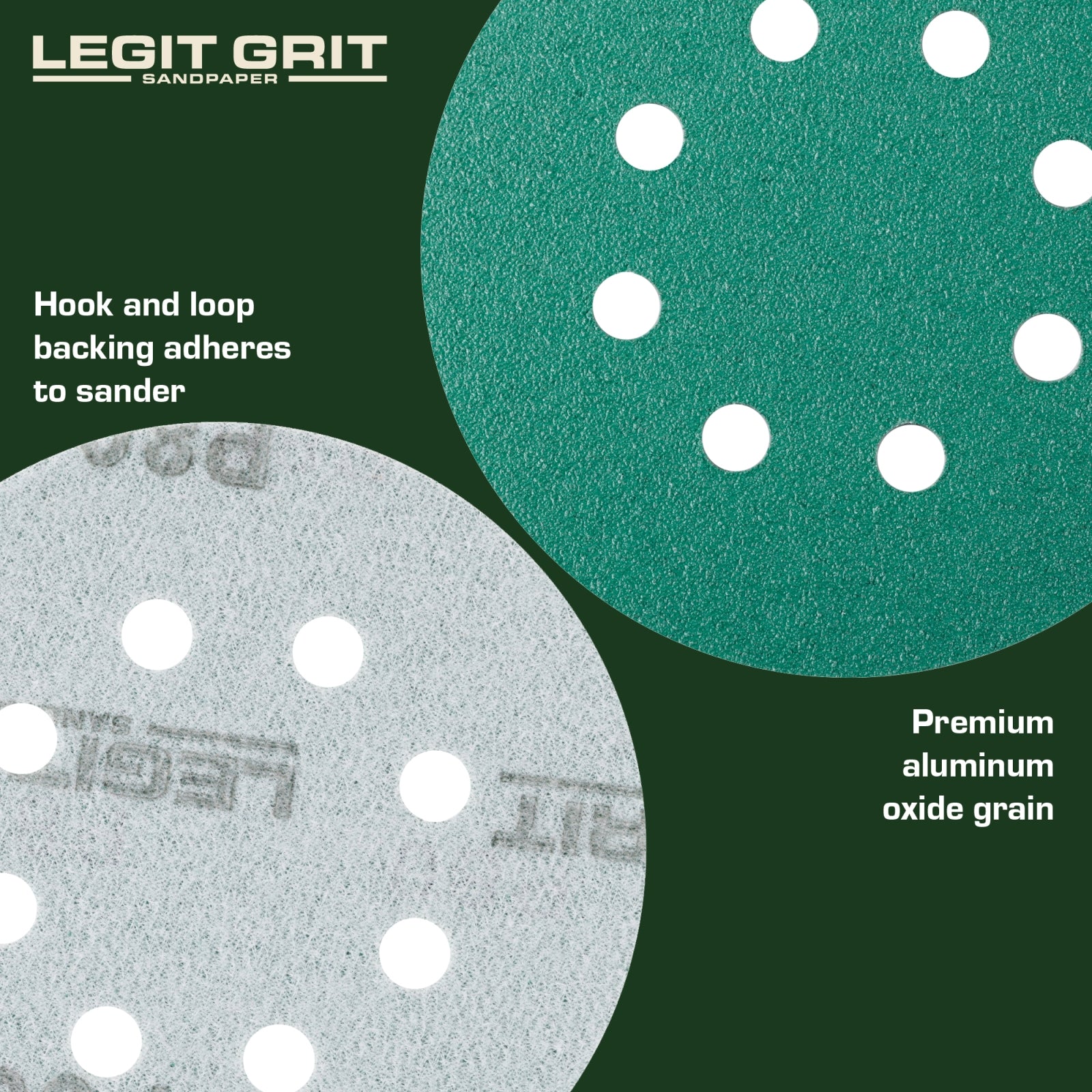 Legit Grit 5 Inch Sand paper Disc, 8-Hole, Mixed Grit Variety Set - GRITS: 80/120/150/180/220 (10 of each) , 50 Pack