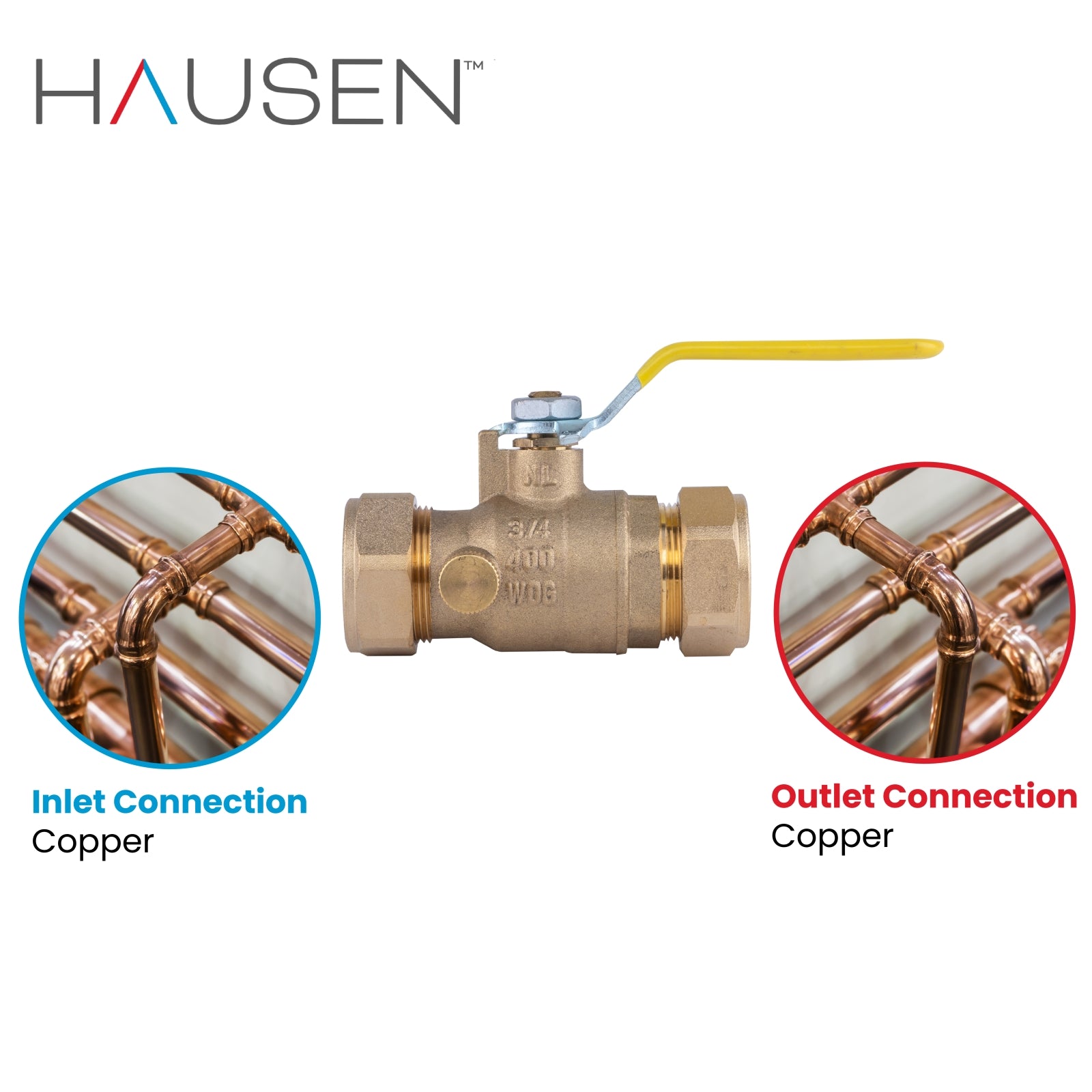 Hausen 3/4-inch Compression Standard Port Brass Ball Valve with Drain; Lead Free Forged Brass; Blowout Resistant Stem; For Use in Potable Water, Oil and Gas Distribution Systems, 1-Pack