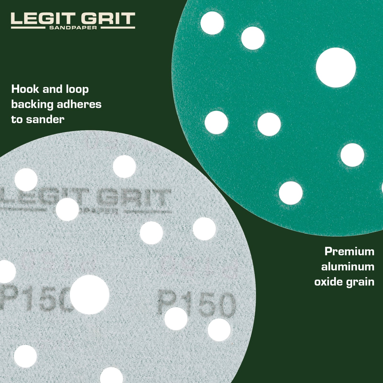 Legit Grit 6 inch Sand paper Disc, 15-Hole, Mixed Grit Variety Set - GRITS: 80/120/150/180/220 (10 of each) , 50 Pack