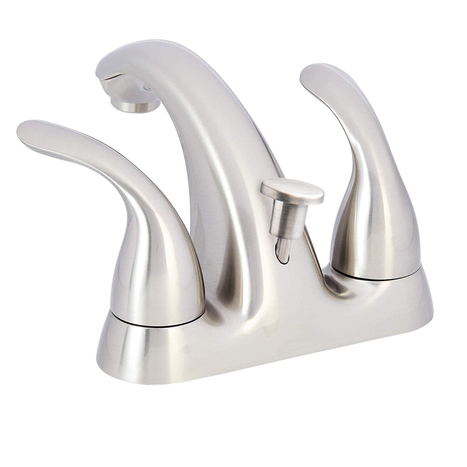 Two-Handle Short Spout 3-Hole Mount Basin Faucet-4-Inch, Satin Nickel