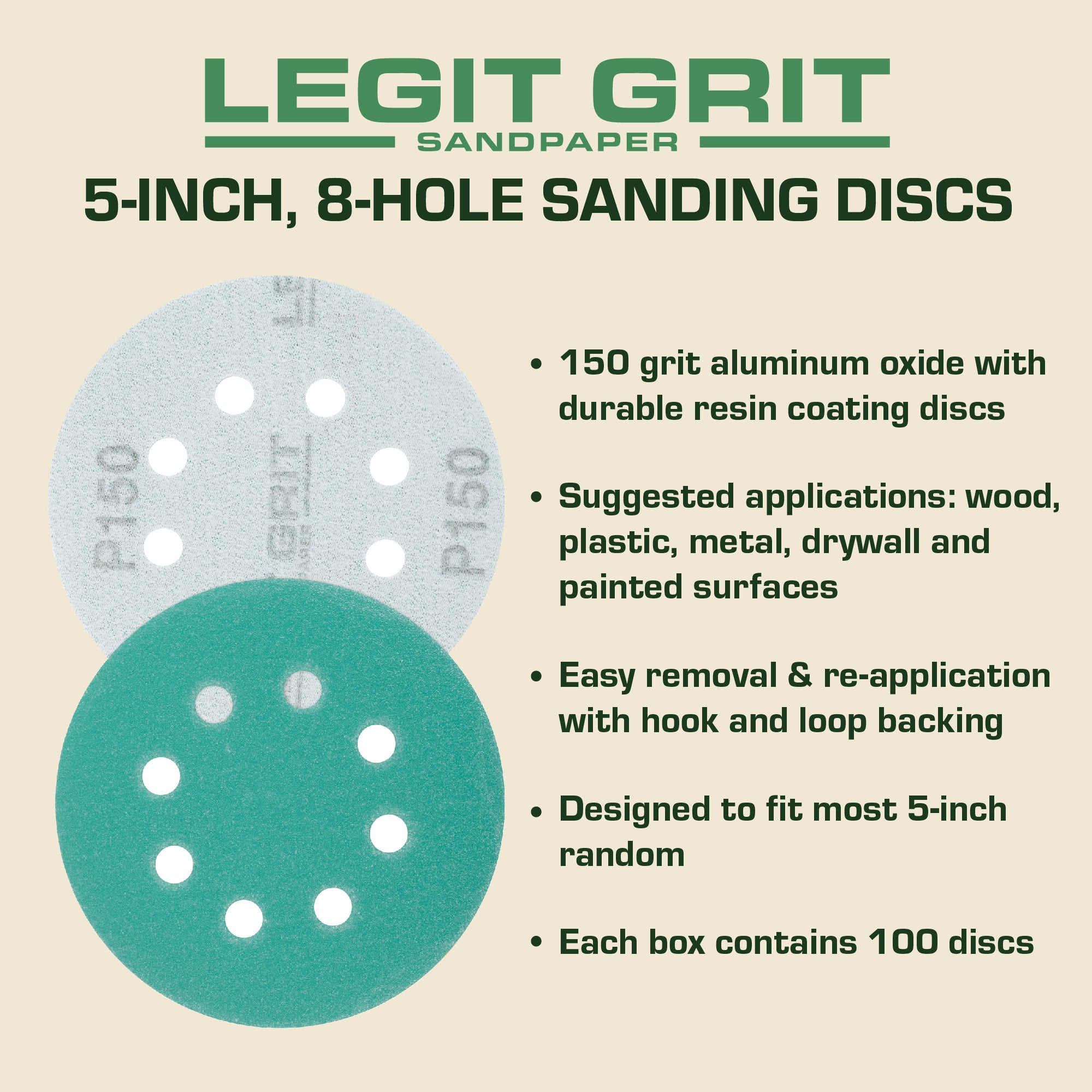 Legit Grit 5 inch Sand paper Disc, 8-Hole