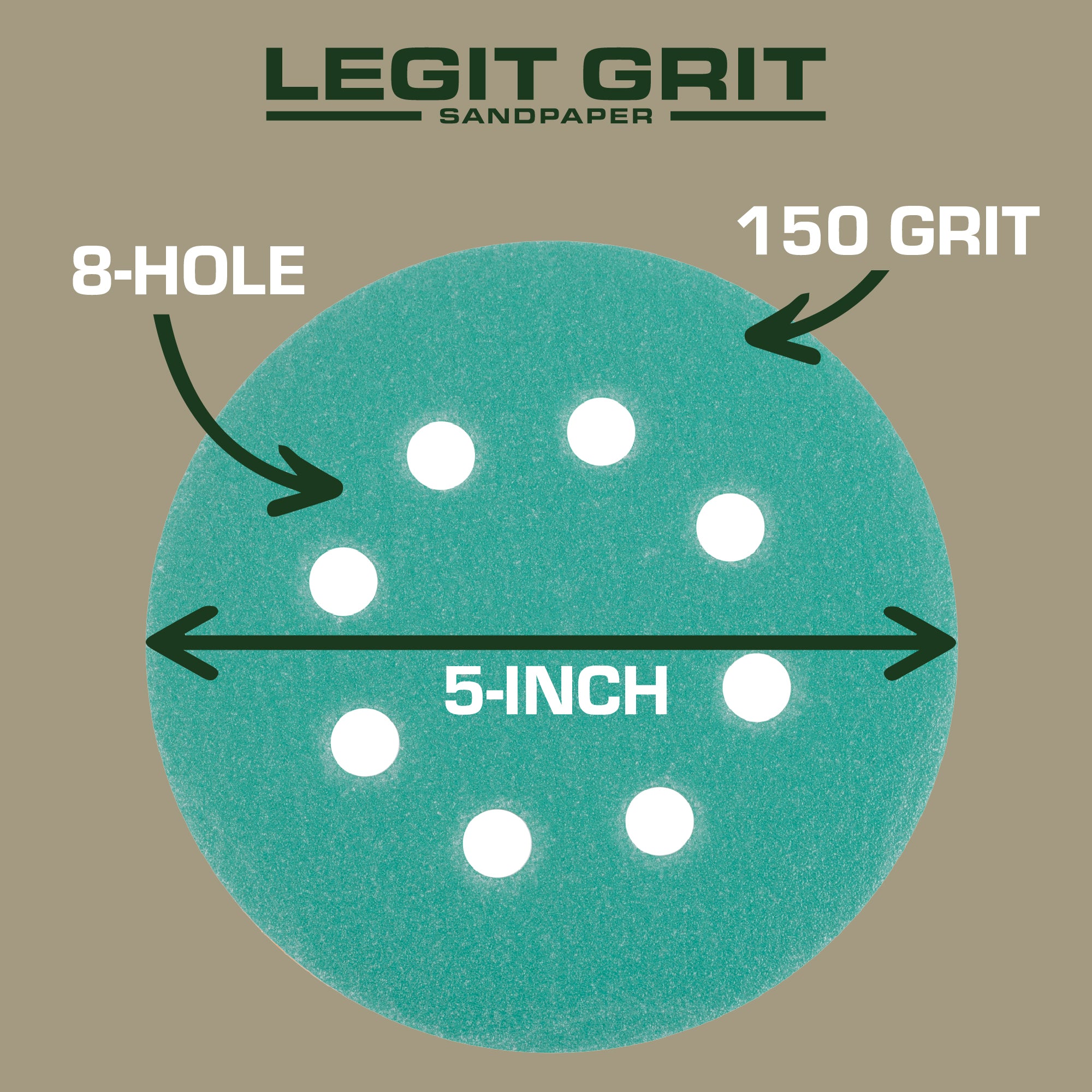 Legit Grit 5 inch Sand paper Disc, 8-Hole