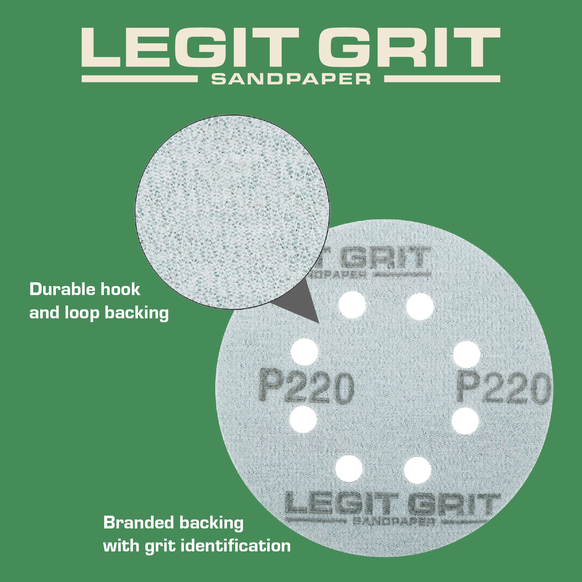 Legit Grit 5 inch Sand paper Disc, 8-Hole