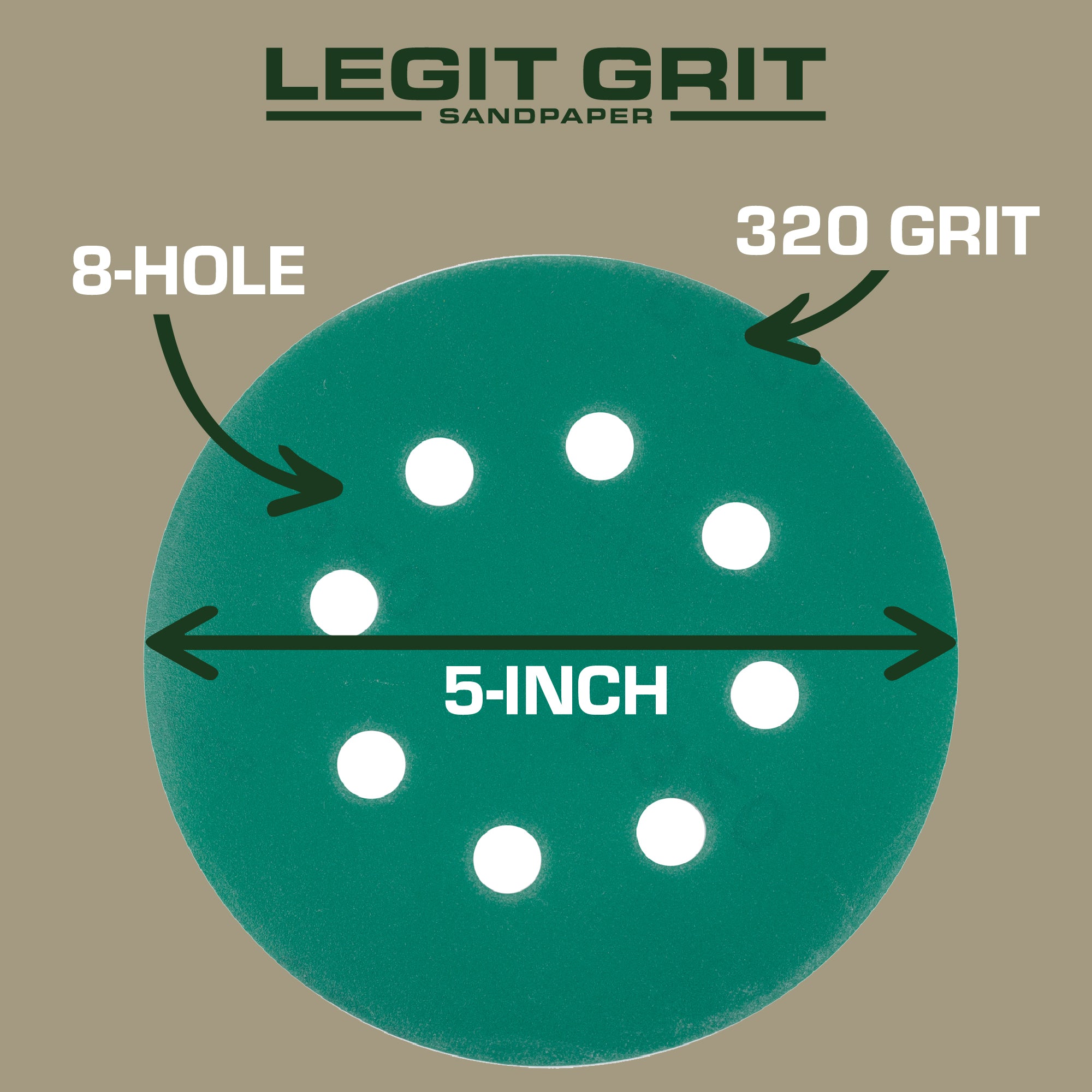 Legit Grit 5 inch Sand paper Disc, 8-Hole