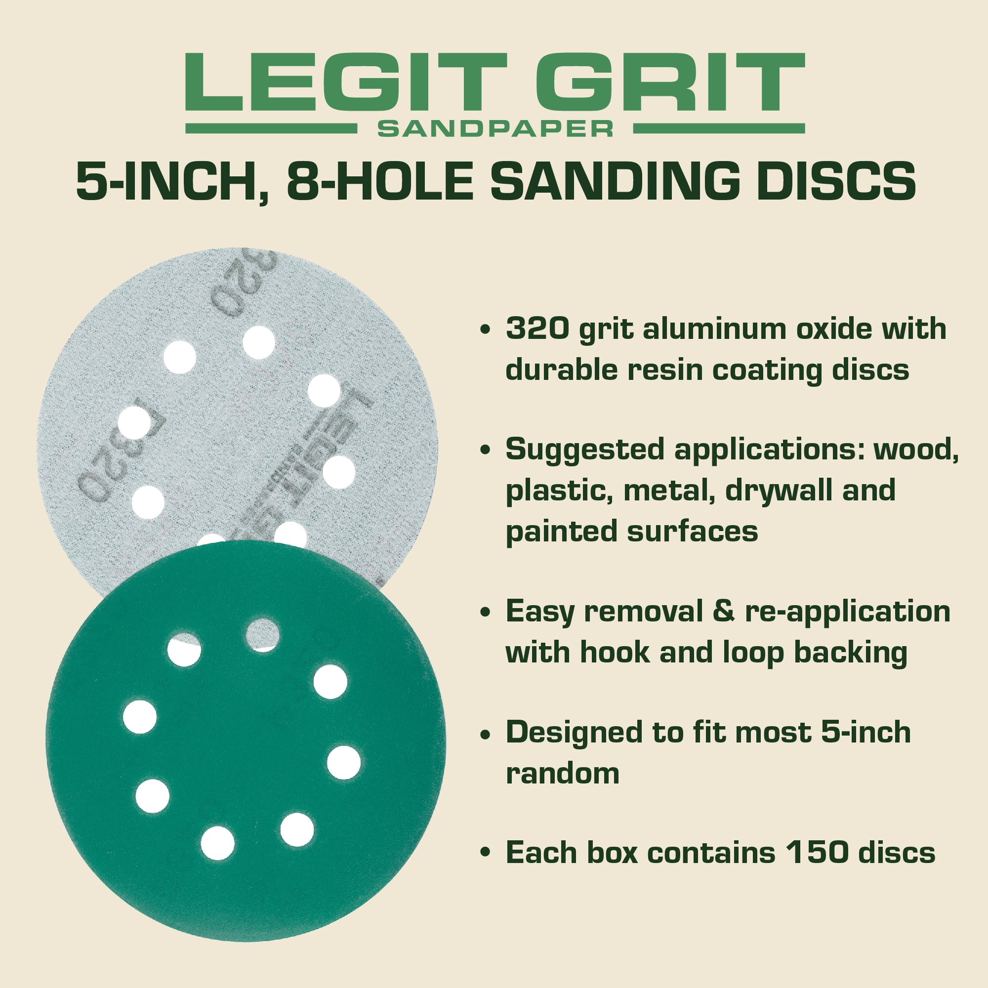 Legit Grit 5 inch Sand paper Disc, 8-Hole