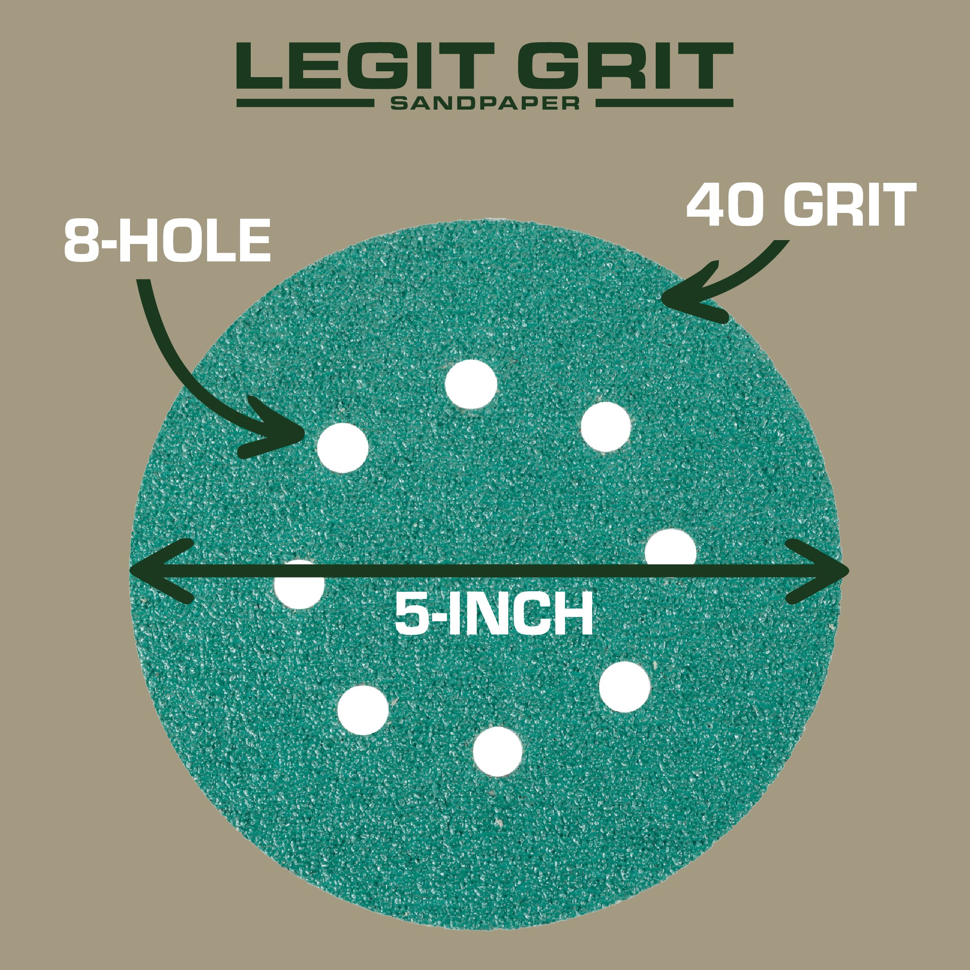 Legit Grit 5 inch Sand paper Disc, 8-Hole