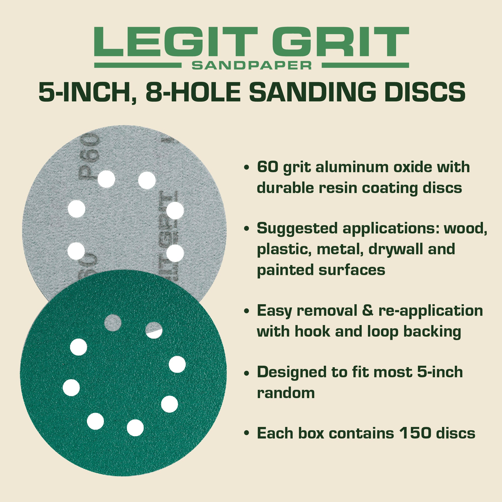 Legit Grit 5 inch Sand paper Disc, 8-Hole