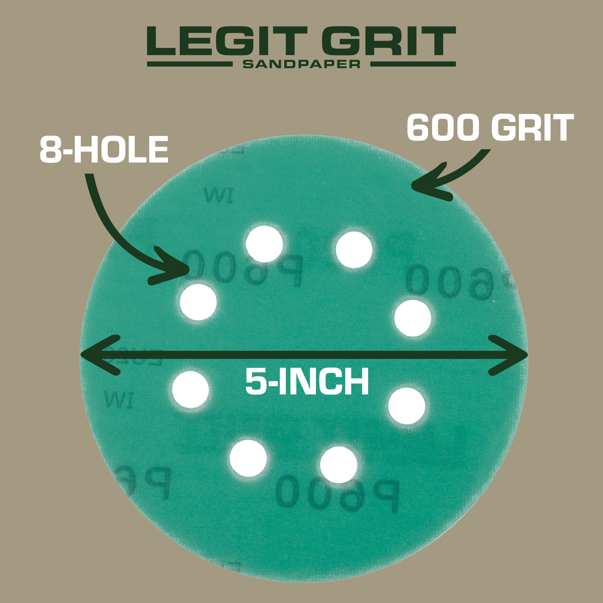 Legit Grit 5 inch Sand paper Disc, 8-Hole