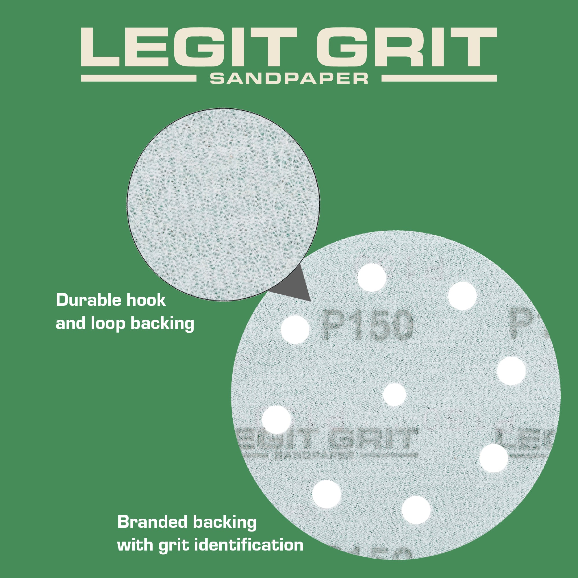 Legit Grit 5 inch Sand paper Disc, 9-Hole