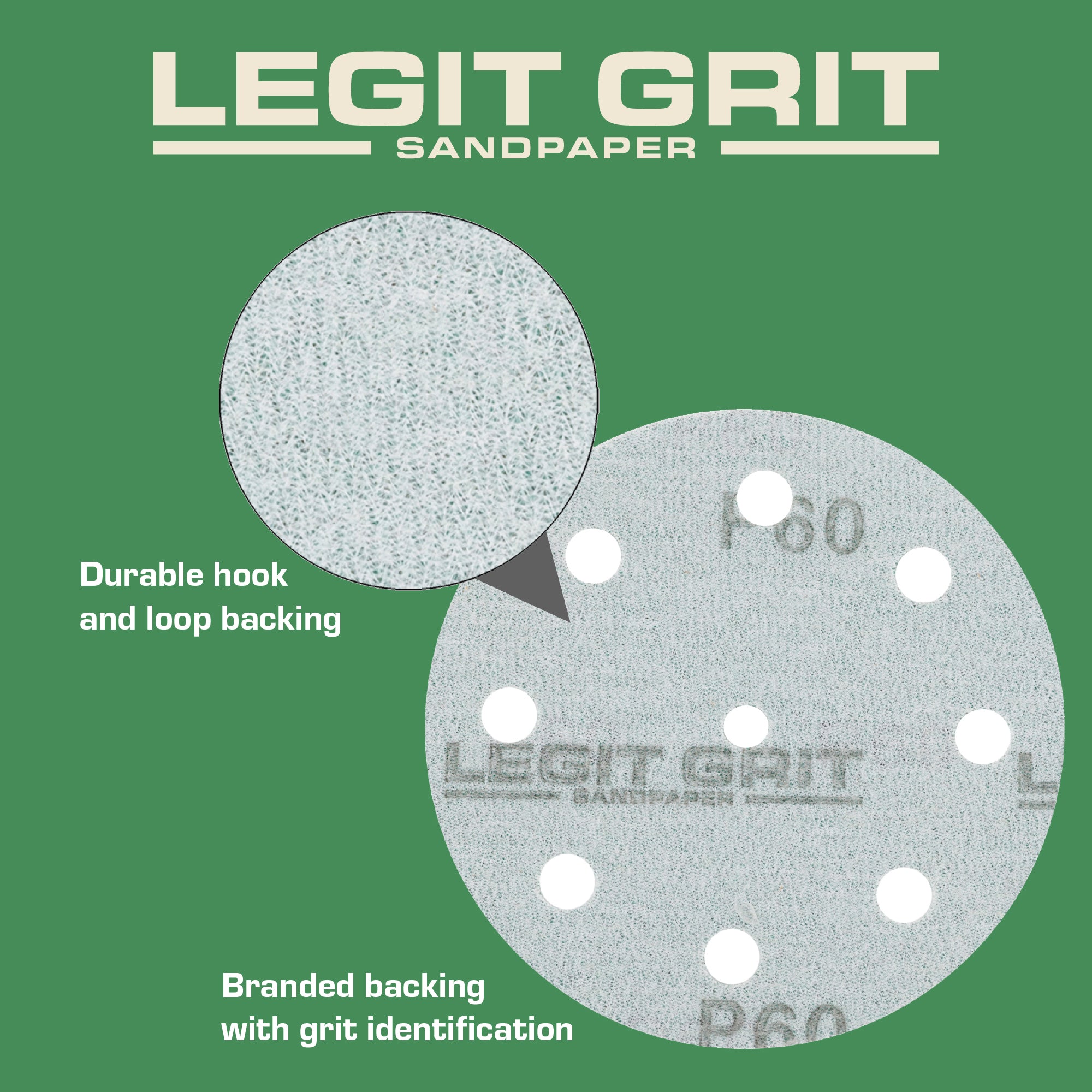 Legit Grit 5 inch Sand paper Disc, 9-Hole