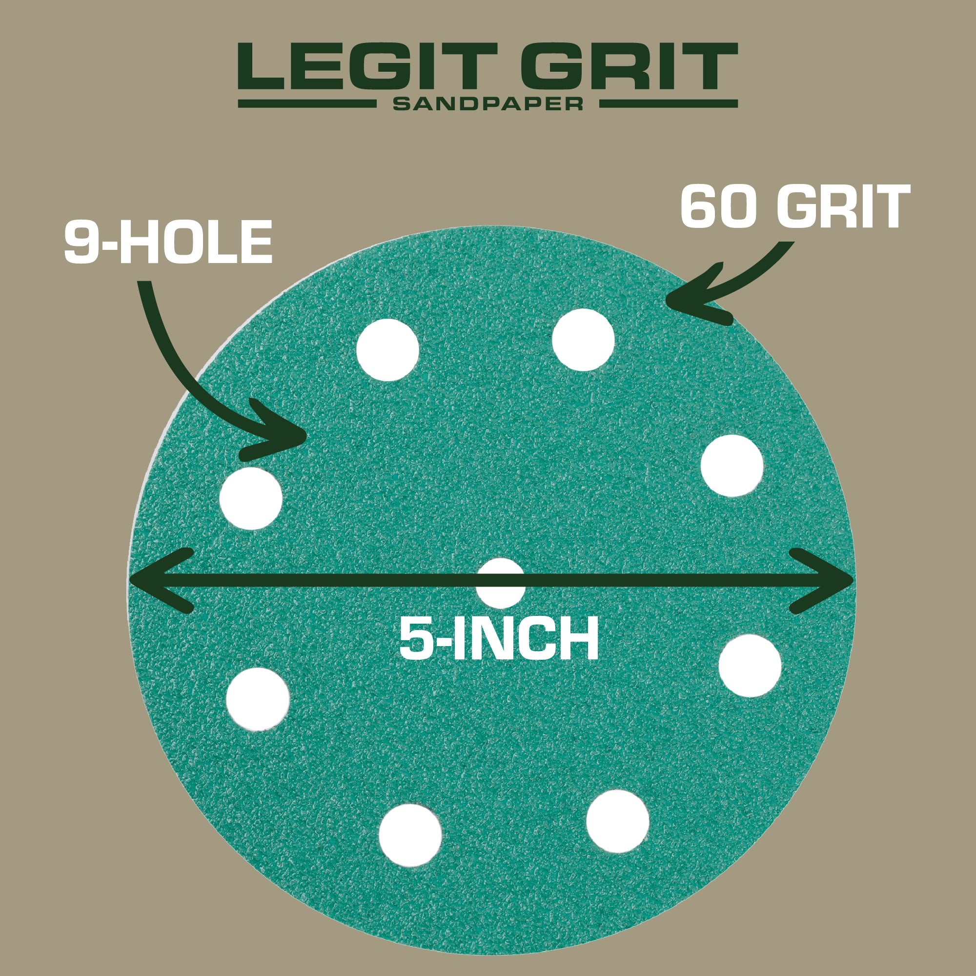 Legit Grit 5 inch Sand paper Disc, 9-Hole