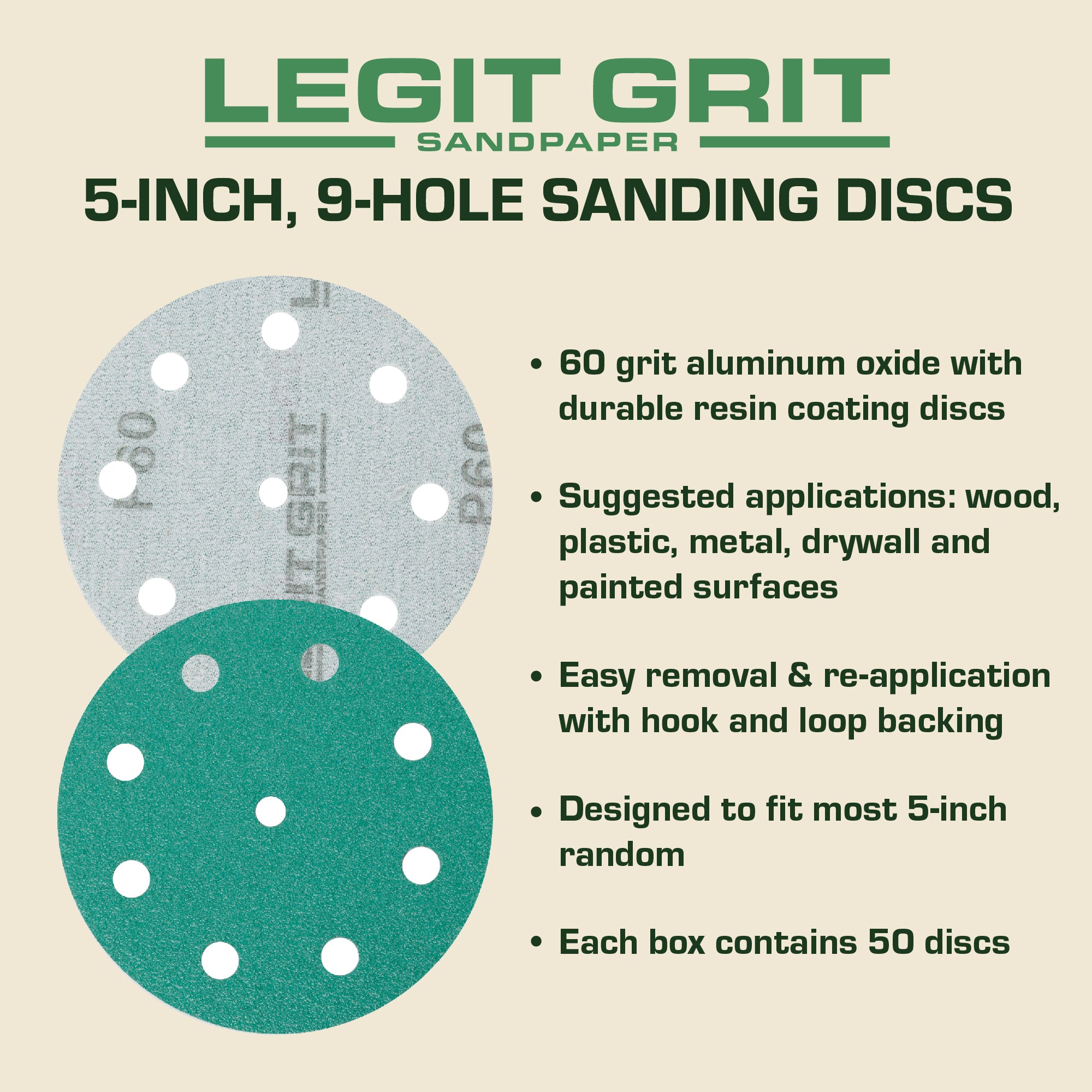 Legit Grit 5 inch Sand paper Disc, 9-Hole