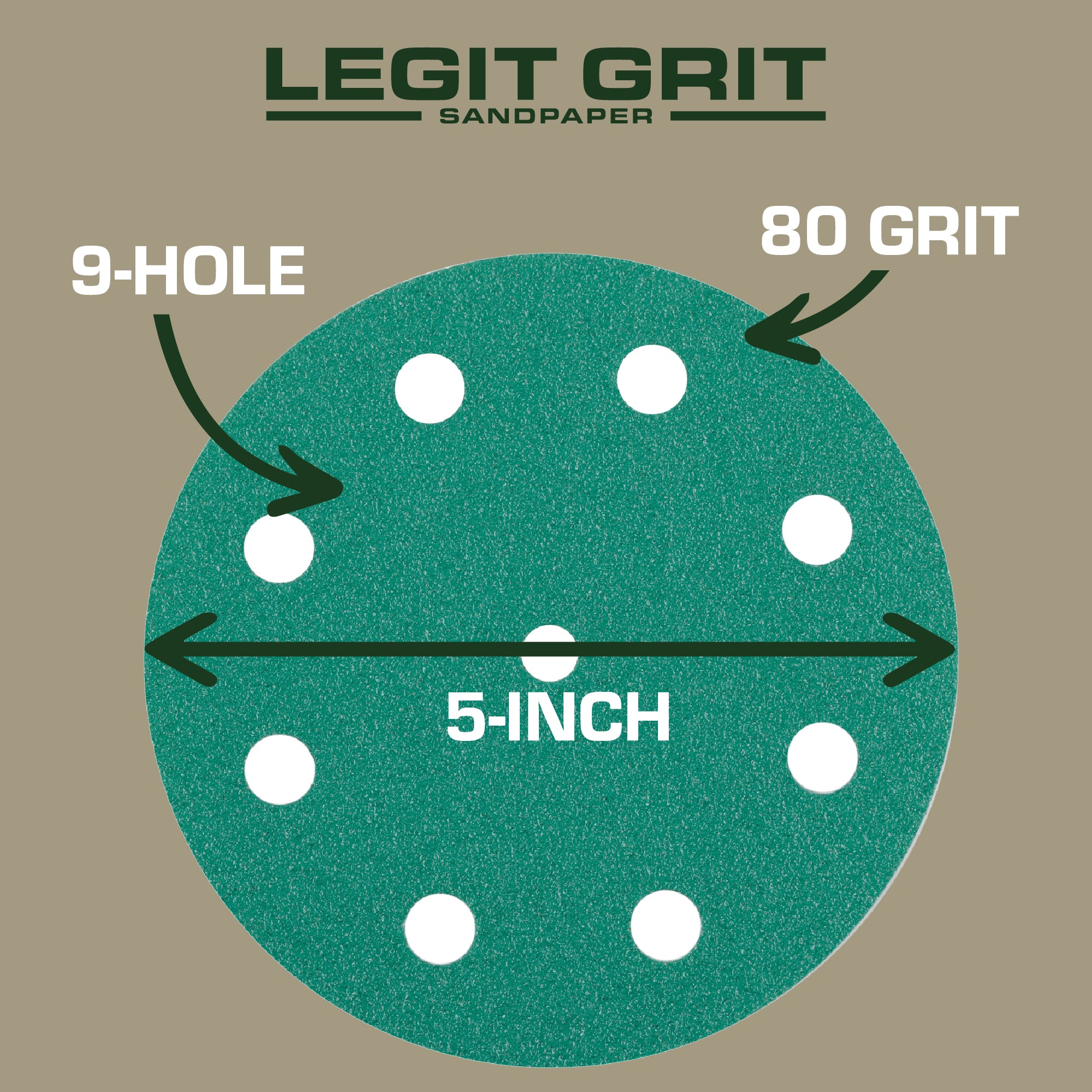 Legit Grit 5 inch Sand paper Disc, 9-Hole