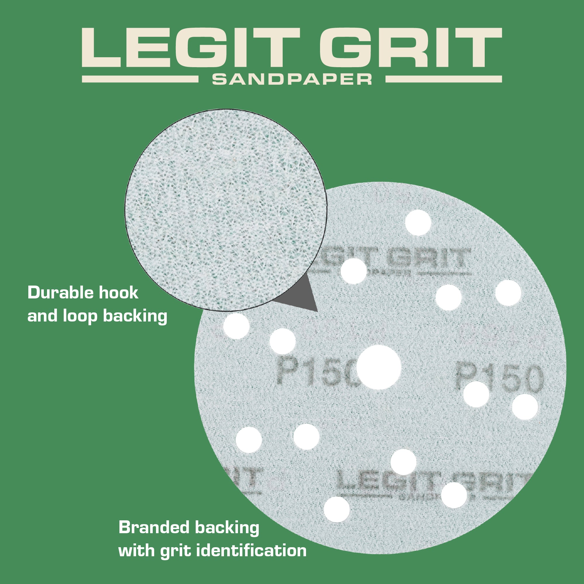 Legit Grit 6 inch Sand paper Disc, 15-Hole