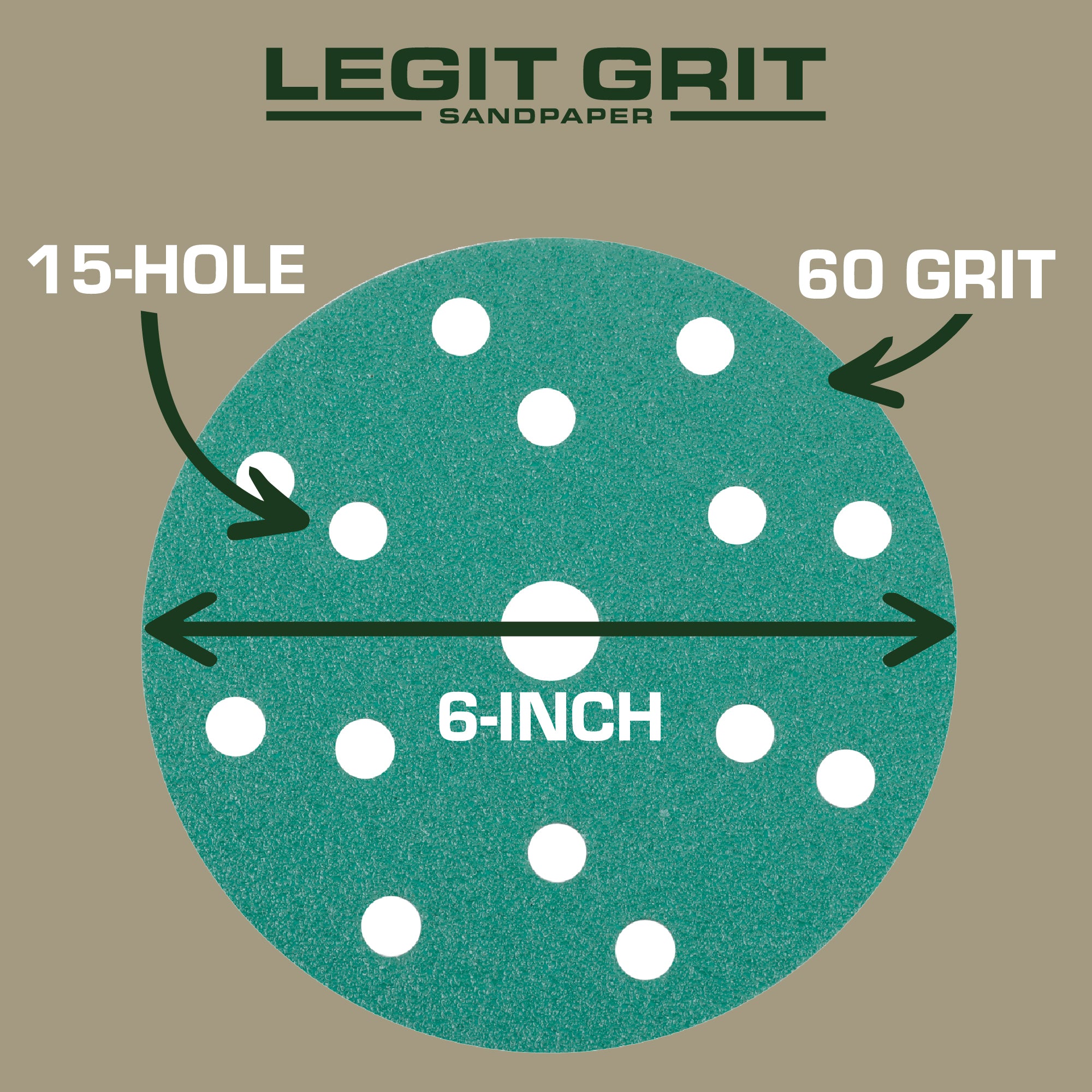 Legit Grit 6 inch Sand paper Disc, 15-Hole