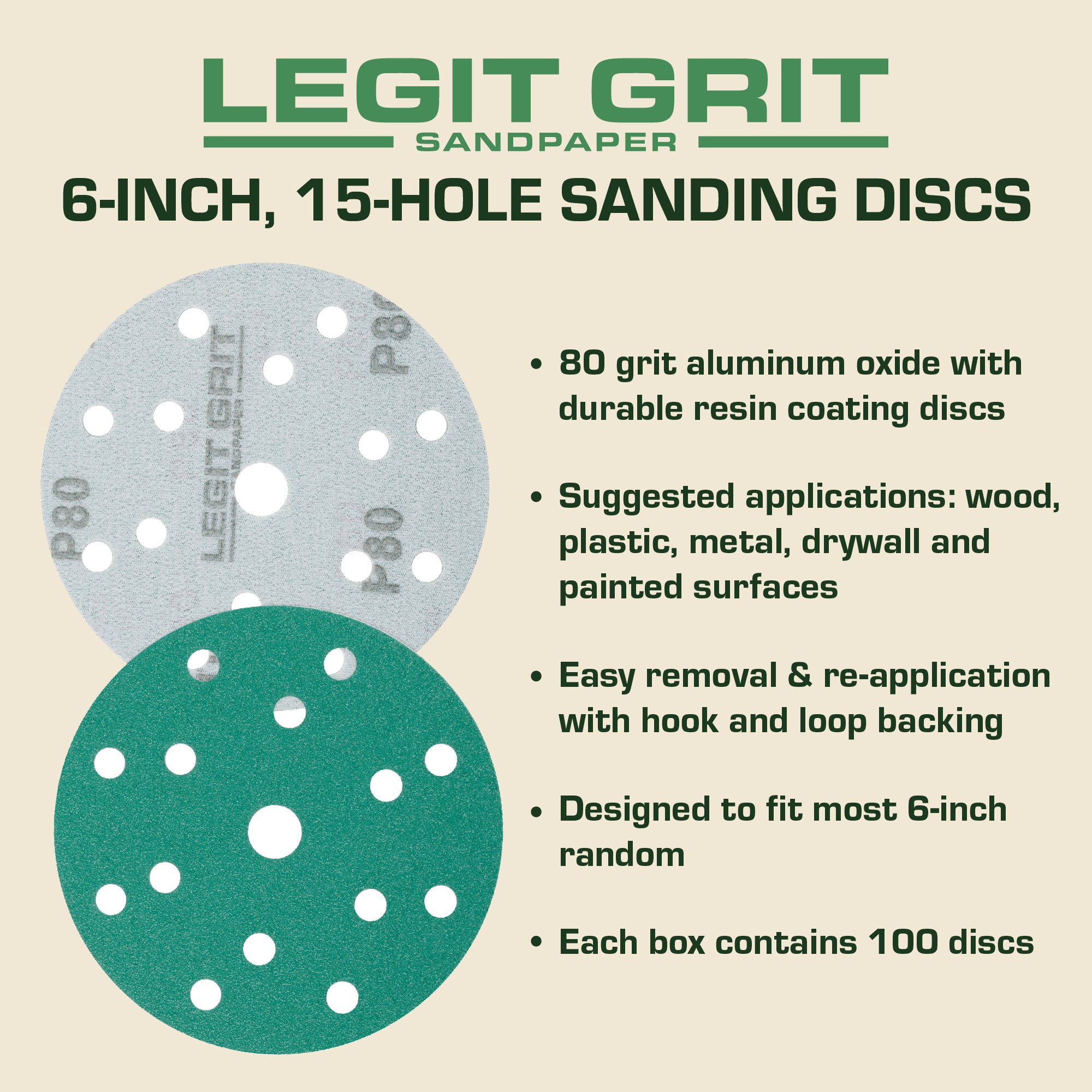 Legit Grit 6 inch Sand paper Disc, 15-Hole