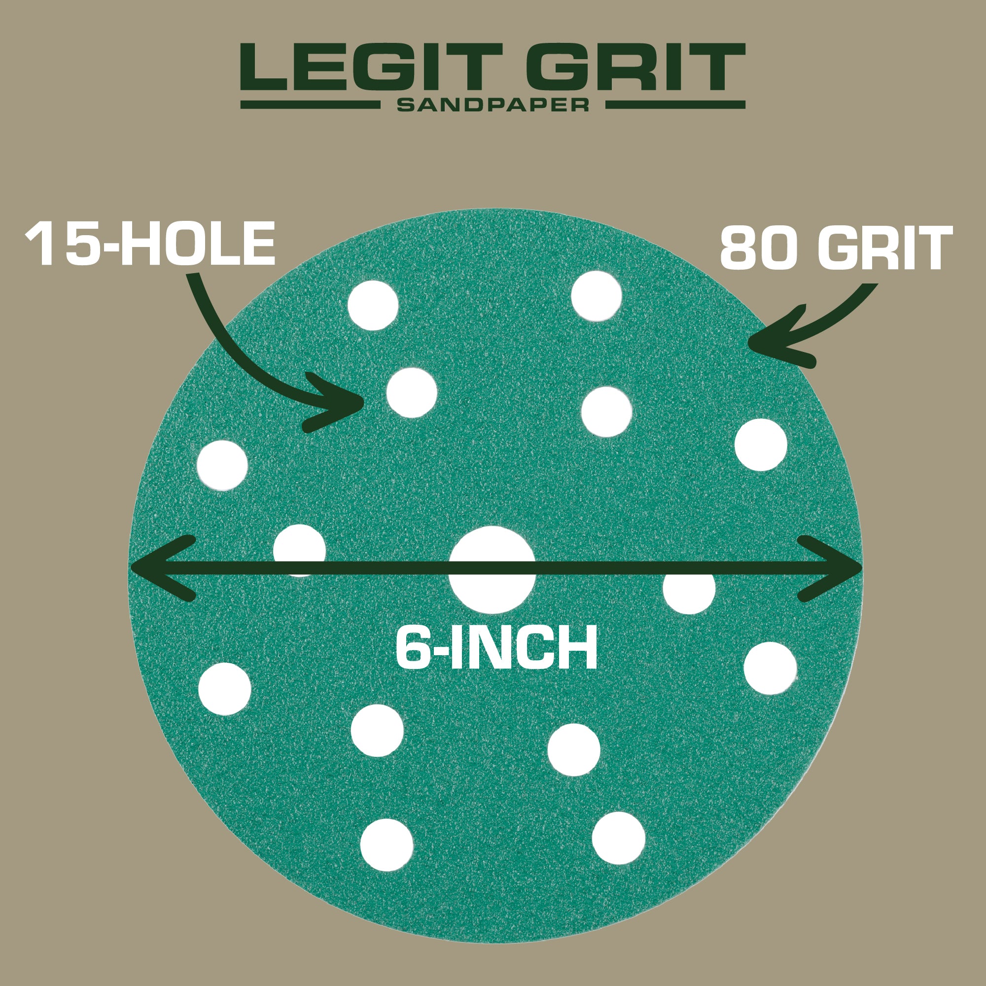 Legit Grit 6 inch Sand paper Disc, 15-Hole