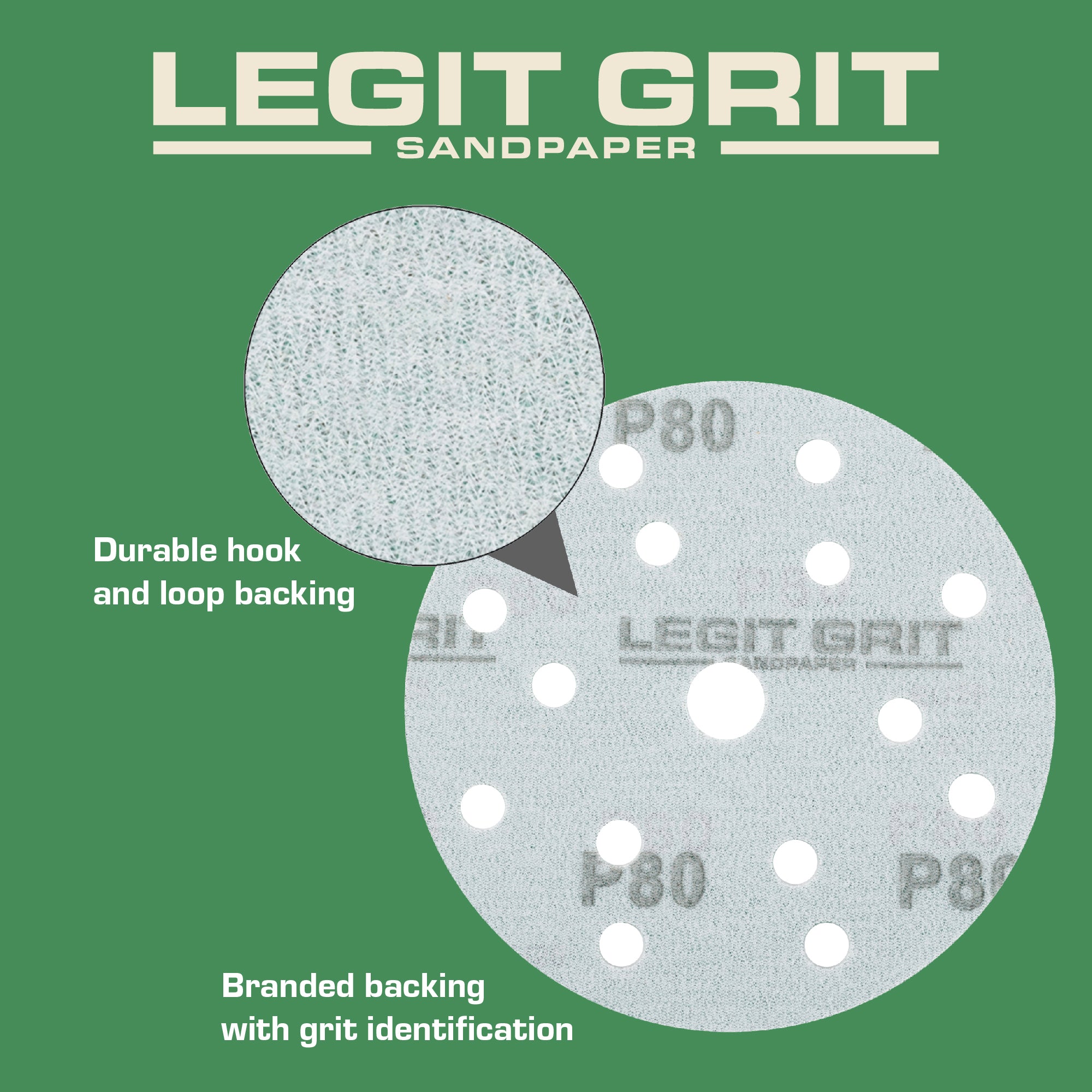 Legit Grit 6 inch Sand paper Disc, 15-Hole