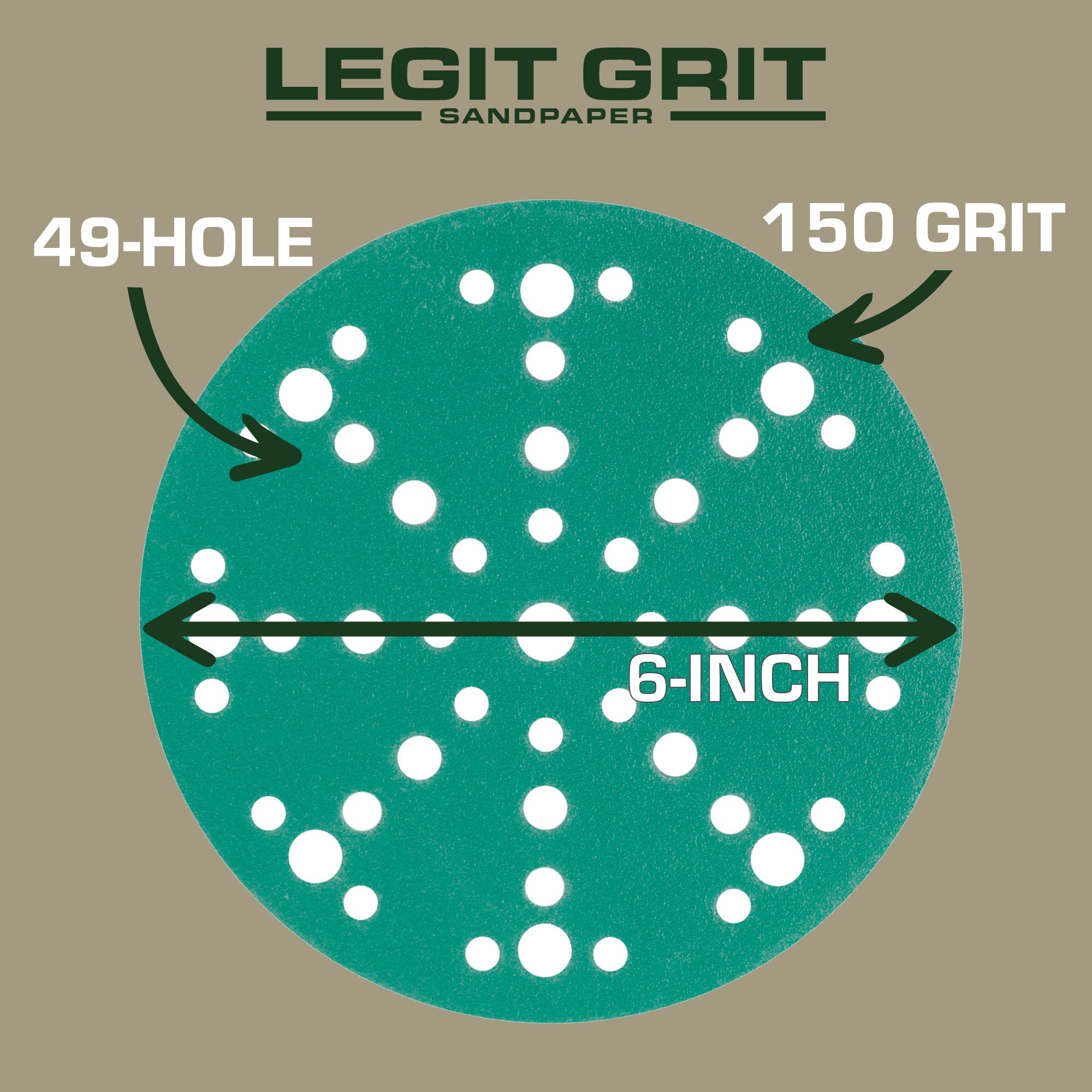 Legit Grit 6 inch Sand paper Disc, 49-Hole