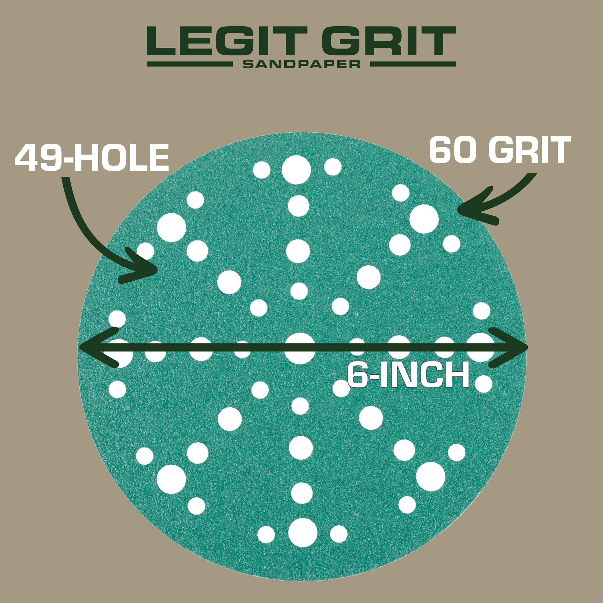 Legit Grit 6 inch Sand paper Disc, 49-Hole