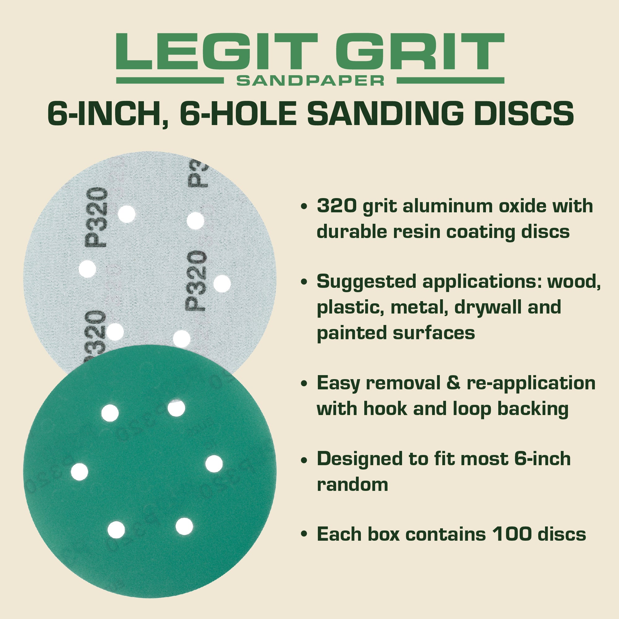 Legit Grit 6 inch Sand paper Disc, 6-Hole