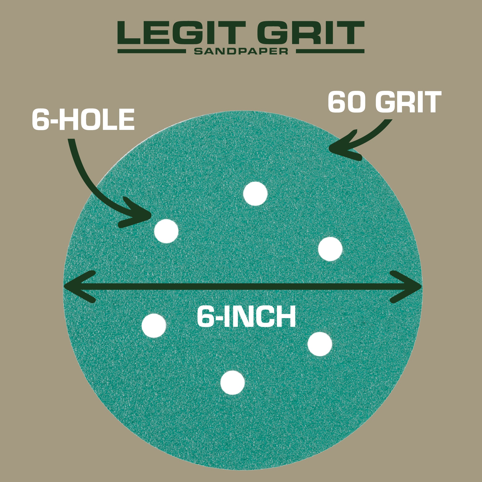 Legit Grit 6 inch Sand paper Disc, 6-Hole