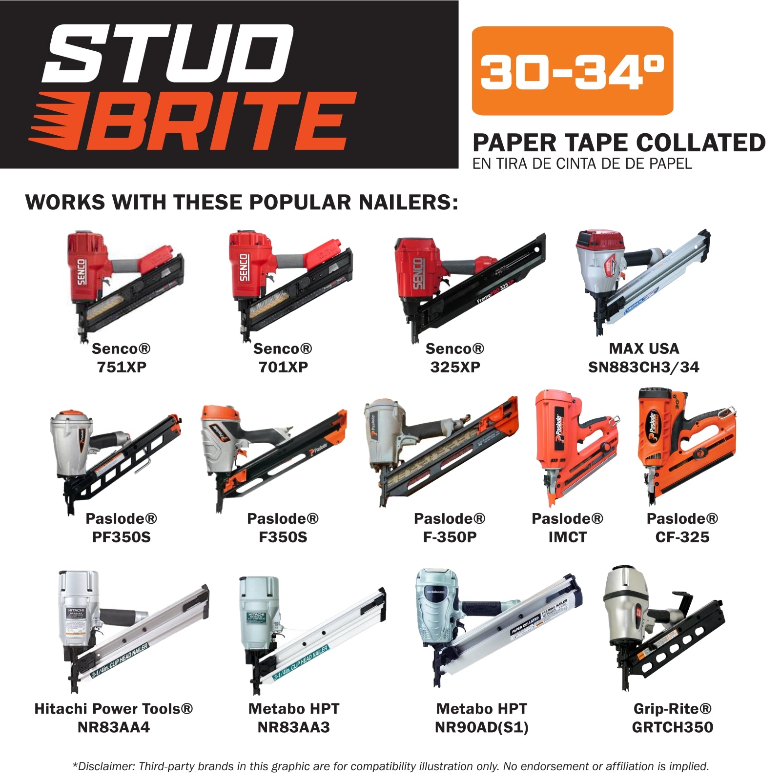 StudBrite 2-3/8 Inch x 0.113 Inch Gauge 30-34-Degree Hot Galvanized Ring Shank Paper-Tape Framing Nails 2,500 Per Box