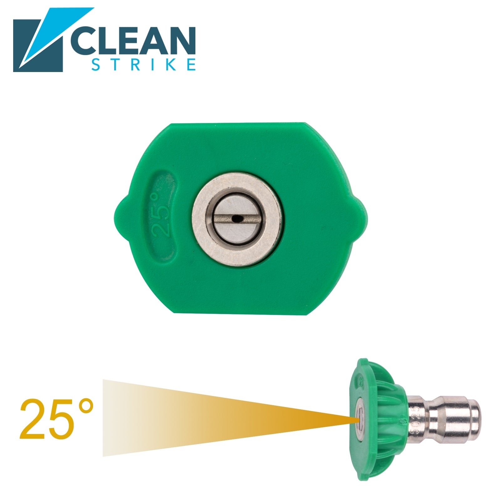 Clean Strike Professional Spray Nozzles, Green 25-Degree Spray Tips with 1/4 Inch Quick Connect Fitting, 3.0 Orifice and Pressure Washer Rated 6200 PSI, 5-Pack