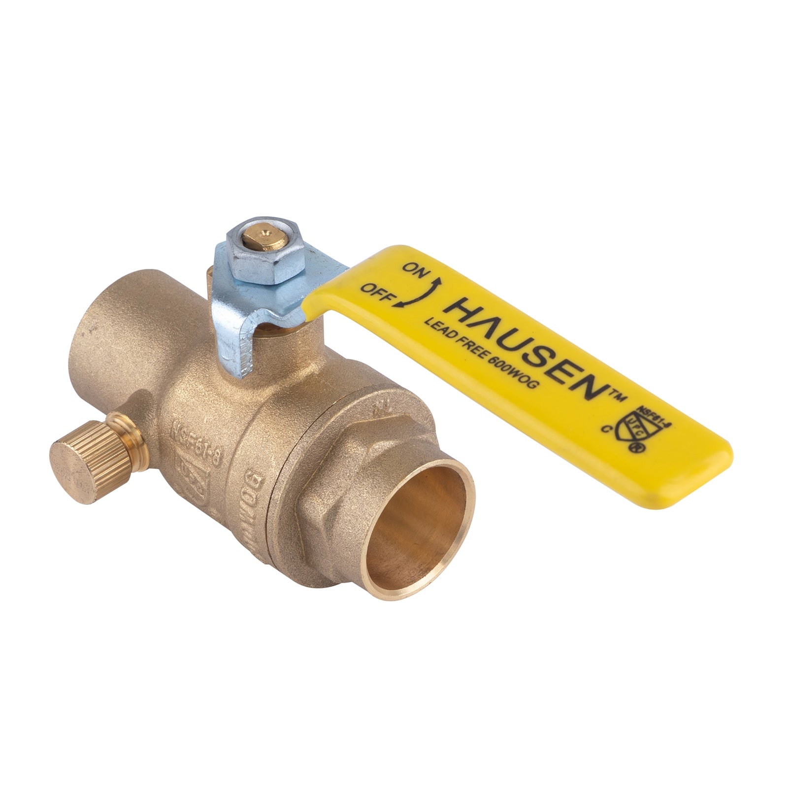 Hausen 3/4-inch Sweat x 3/4-inch Sweat Full Port Brass Ball Valve with Drain; Lead Free Forged Brass; Blowout Resistant Stem; For Use in Potable Water, Oil and Gas Distribution Systems, 1-Pack