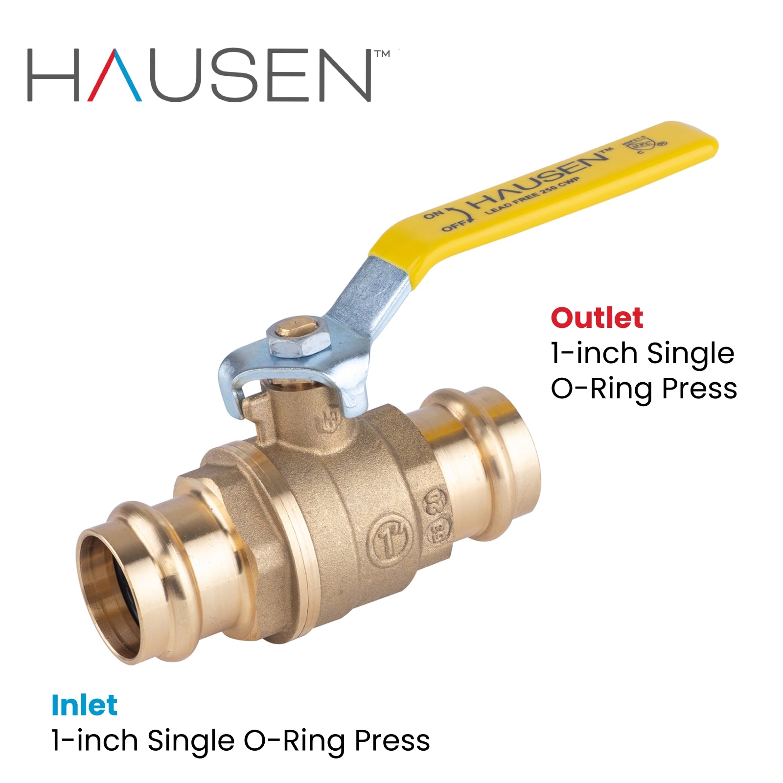 Hausen 1-inch Single O-Ring Press Ball Valve; Lead Free Forged Brass; Blowout Resistant Stem; For Use in Potable Water Distribution Systems, Hydronic Heating and Chilled Water, 1-Pack