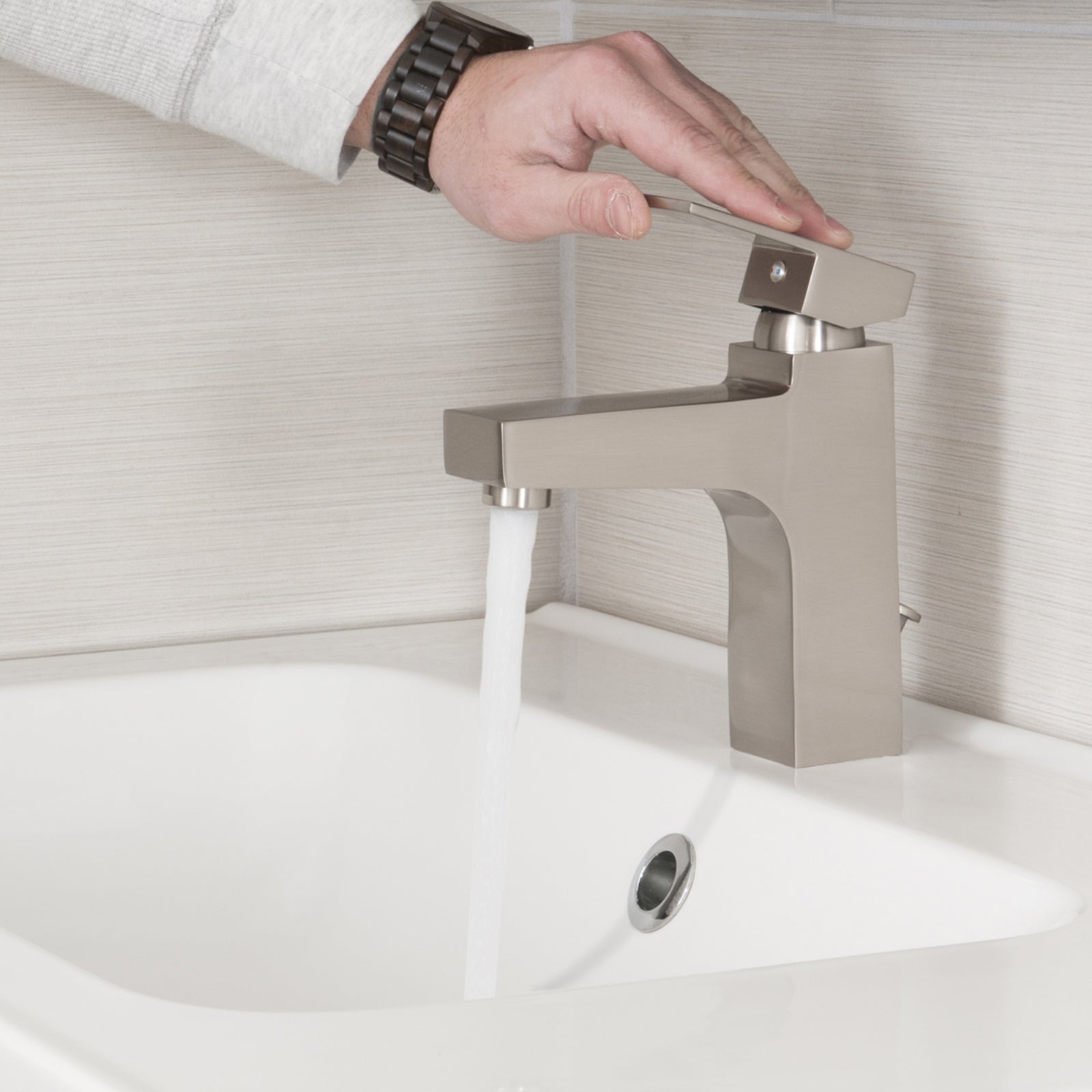 Single-handle Straight Bathroom Faucet, Satin Nickel