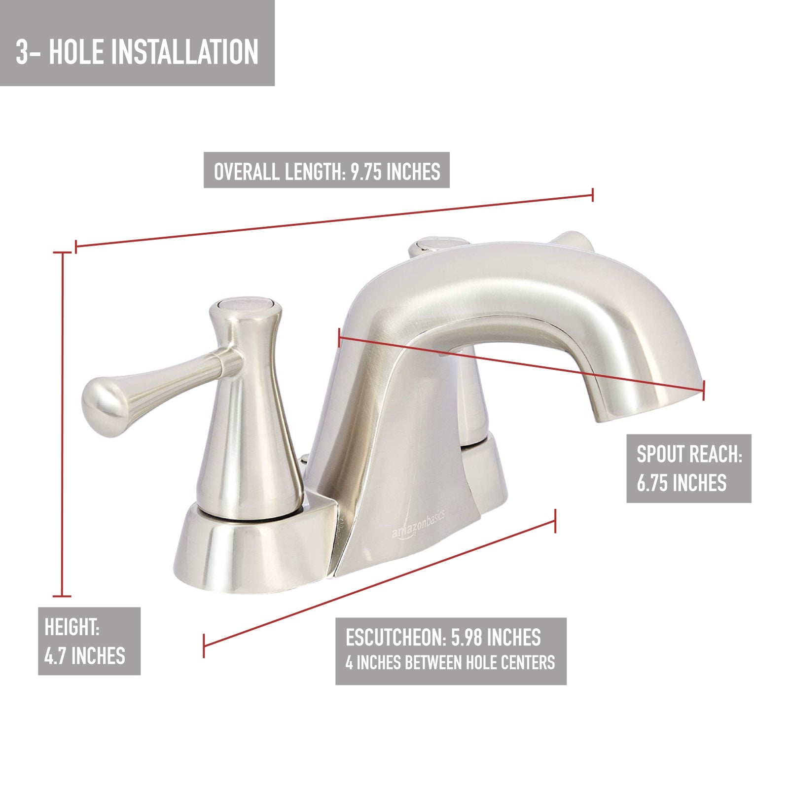 Modern Two-Handle Short Spout 3-Hole Mount Basin Faucet-4-Inch, Satin Nickel