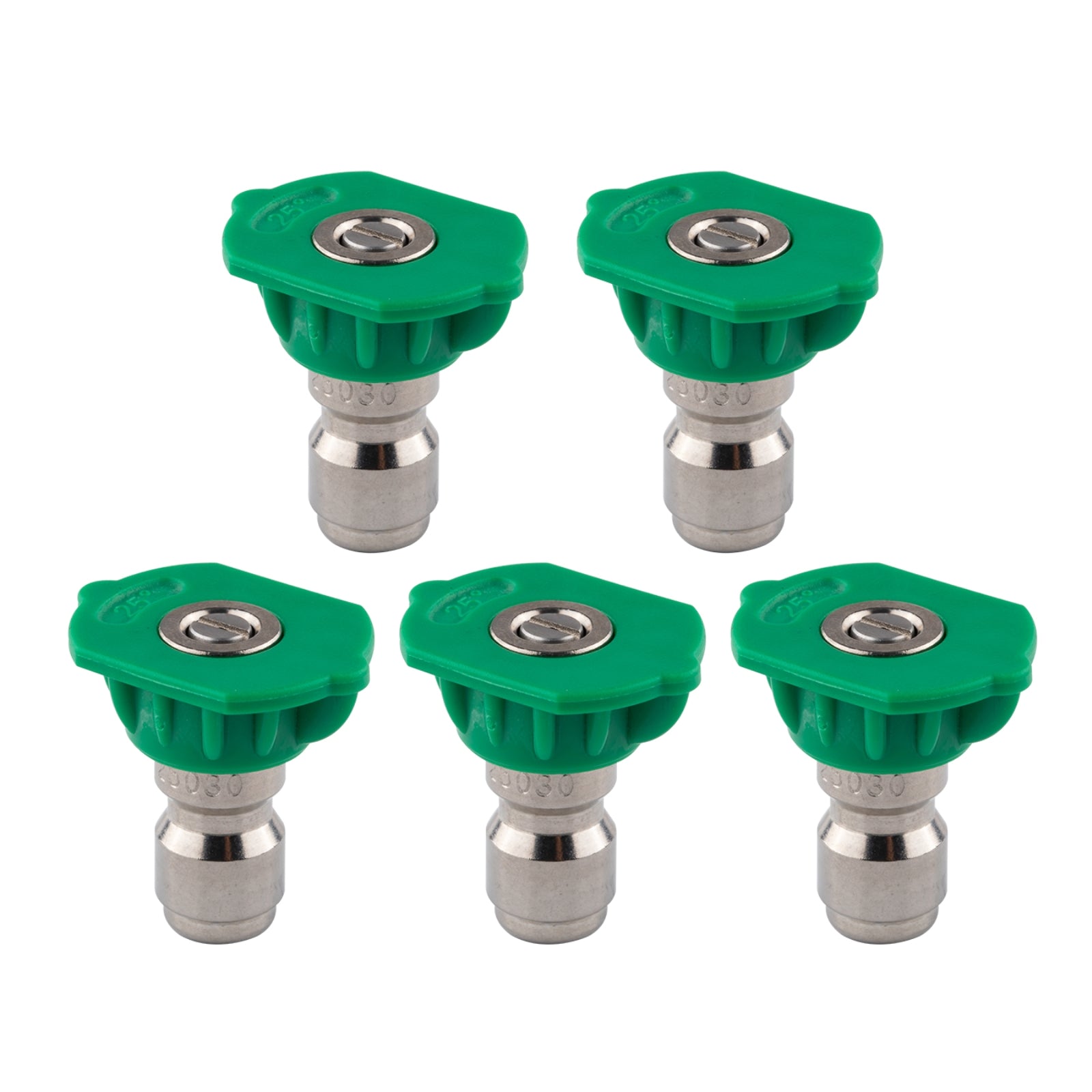 Clean Strike Professional Spray Nozzles, Green 25-Degree Spray Tips with 1/4 Inch Quick Connect Fitting, 3.0 Orifice and Pressure Washer Rated 6200 PSI, 5-Pack