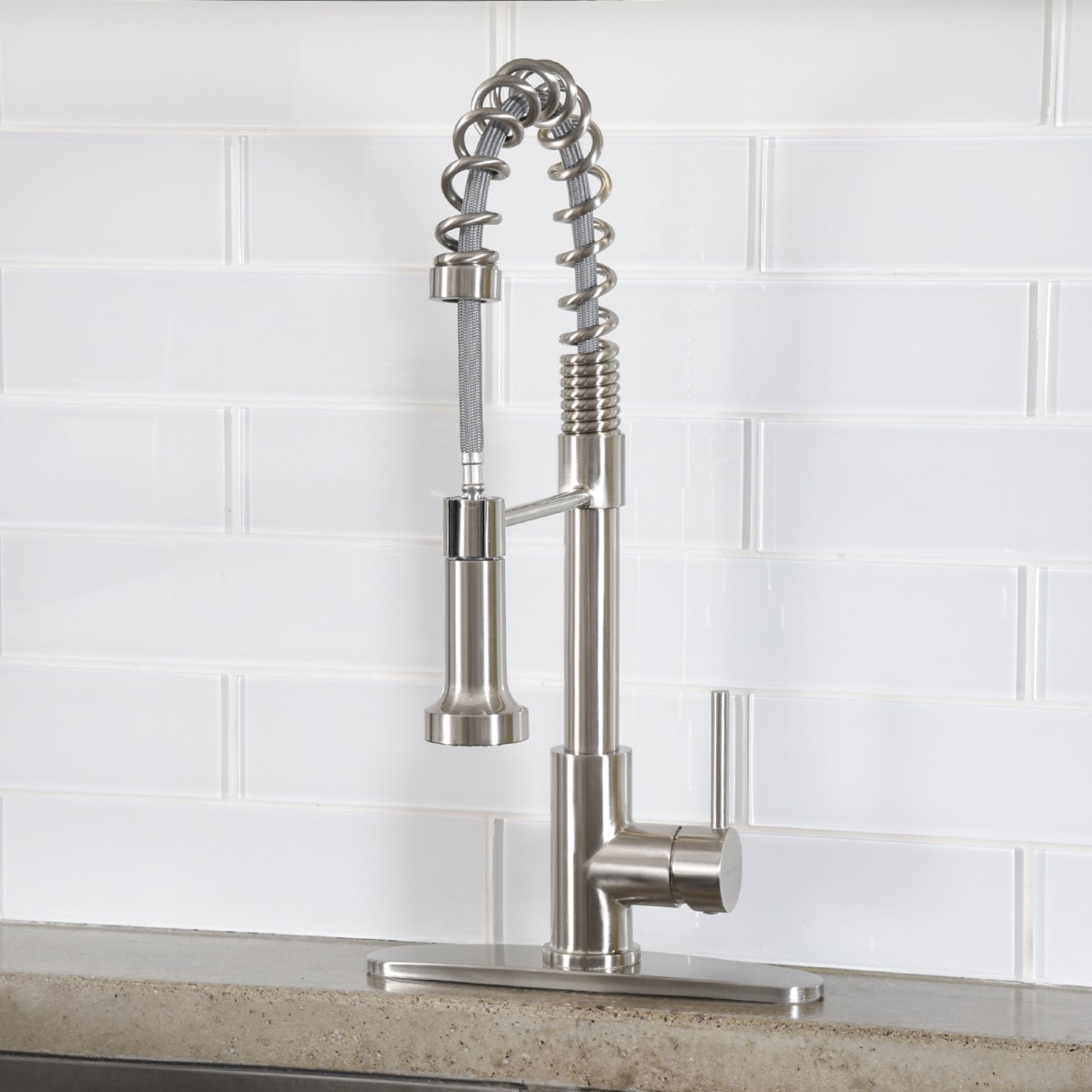 Pro-Style Spring Sprayer Kitchen Faucet, Satin Nickel