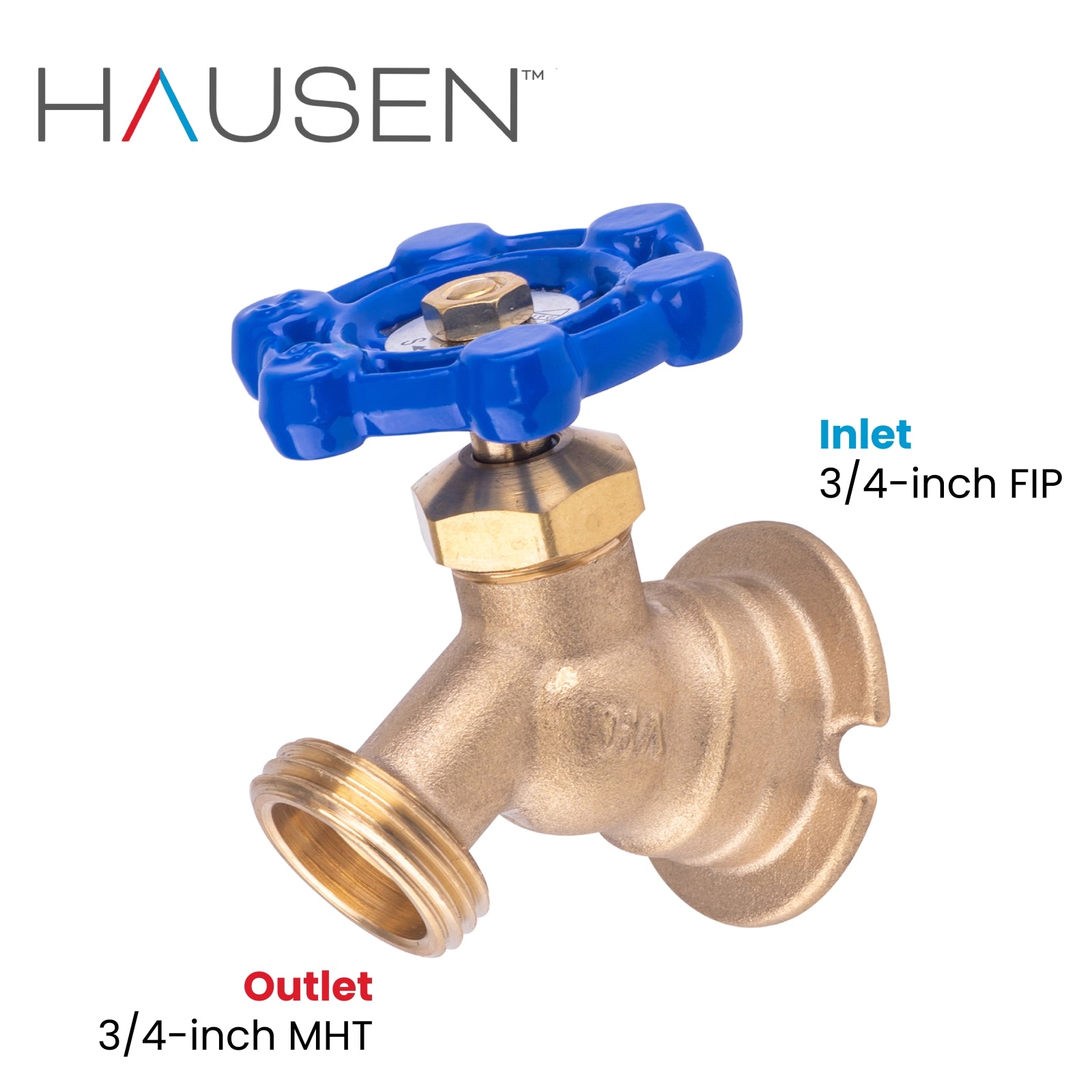 Hausen 3/4-inch FIP (Female Iron Pipe) x 3/4-inch MHT (Male Hose Thread) Brass Sillcock Valve with Handle Shutoff; cUPC Certified, Compatible with Standard Garden Hoses, 1-Pack