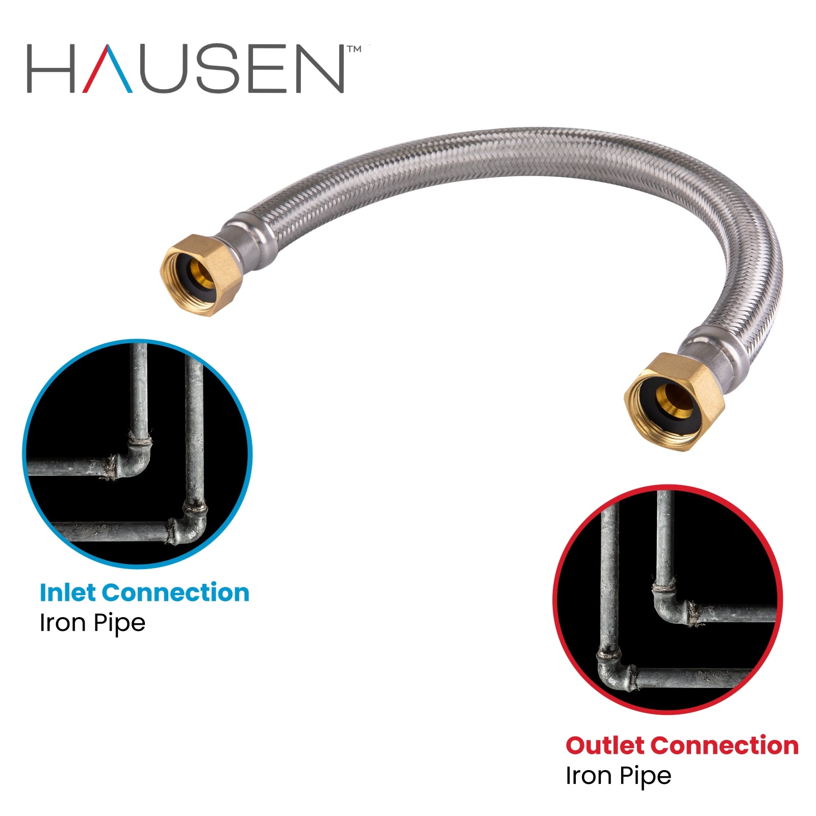 Hausen 3/4-inch FIP (Female Iron Pipe) x 3/4-inch FIP (Female Iron Pipe) x 18-inch Length Stainless Steel Water Heater Supply Connector; Lead Free; For Hydronic Heating Applications, 1-Pack