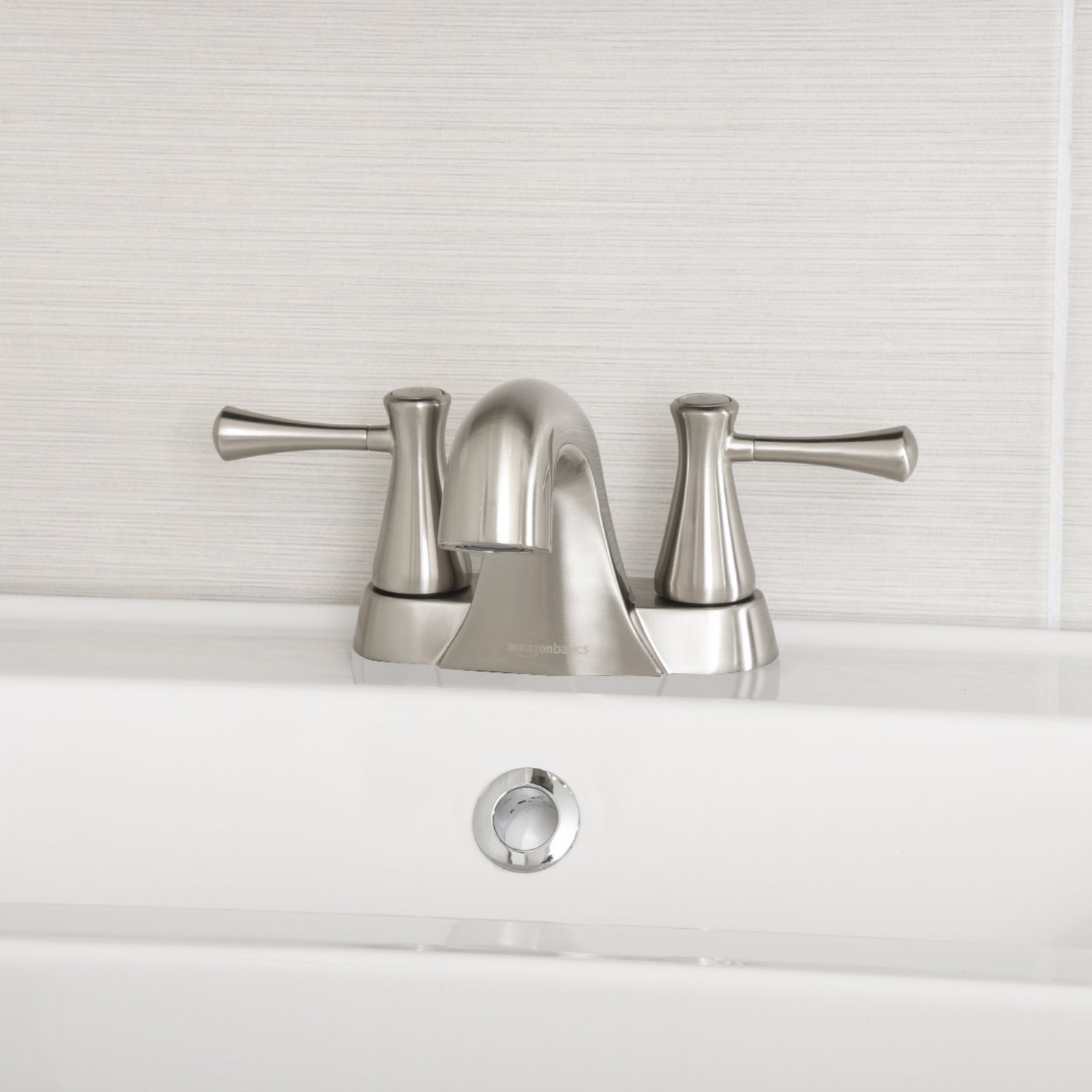 Modern Two-Handle Short Spout 3-Hole Mount Basin Faucet-4-Inch, Satin Nickel