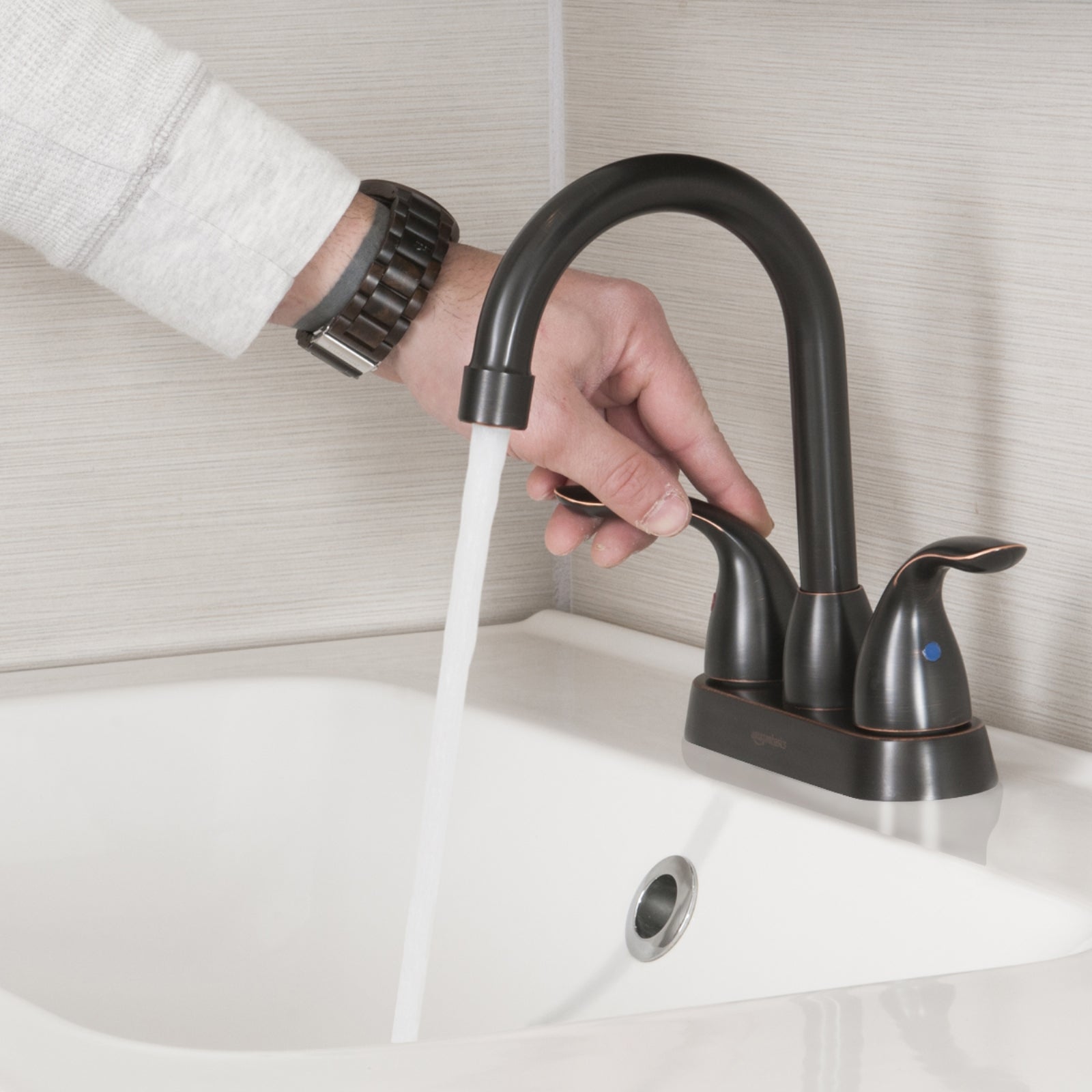 Two-Handle Long Spout 3-Hole Mount Basin Faucet-4-Inch, Oil-Rubbed Bronze