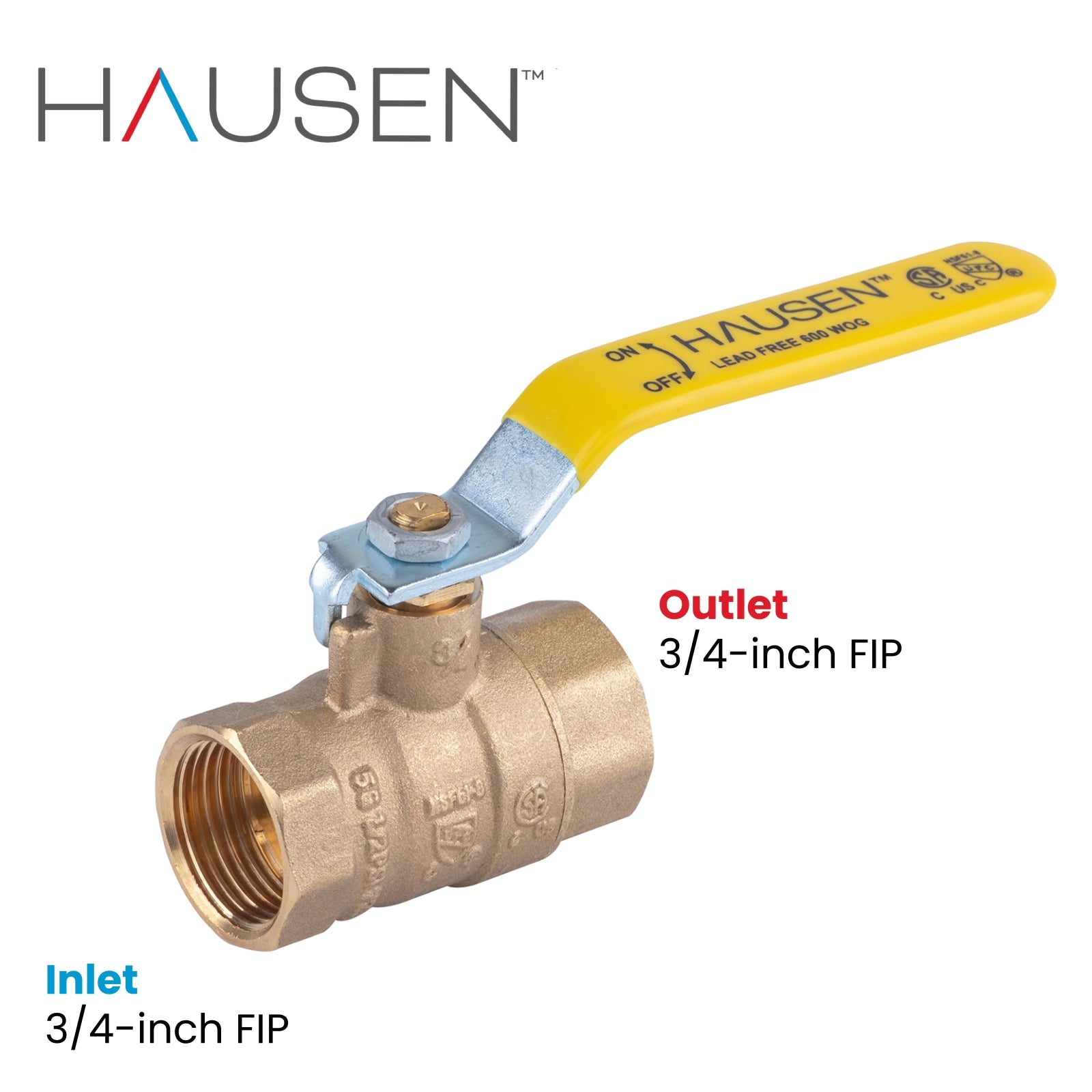 Hausen 3/4-inch FIP (Female Iron Pipe) x 3/4-inch FIP (Female Iron Pipe) Full Port Threaded Brass Ball Valve; Blowout Resistant Stem; For Use in Potable Water Distribution Systems, 5-Pack