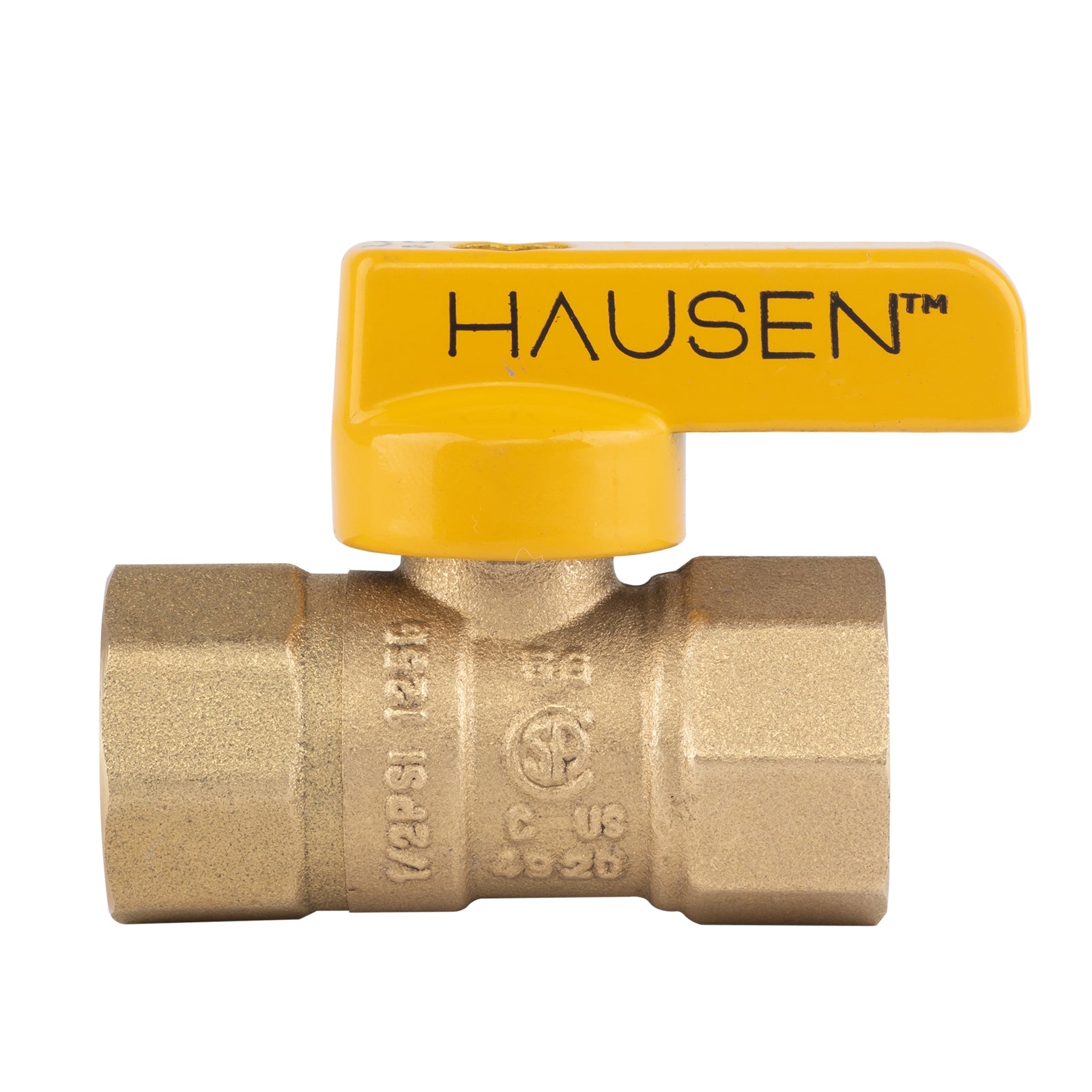 Hausen 1/2-inch FIP (Female Iron Pipe) x 1/2-inch FIP (Female Iron Pipe) Straight Gas Ball Valve with 1/4-Turn Lever Handle; Forged Brass; Blowout-Resistant Stem; CSA and UL Certified; 5-Pack