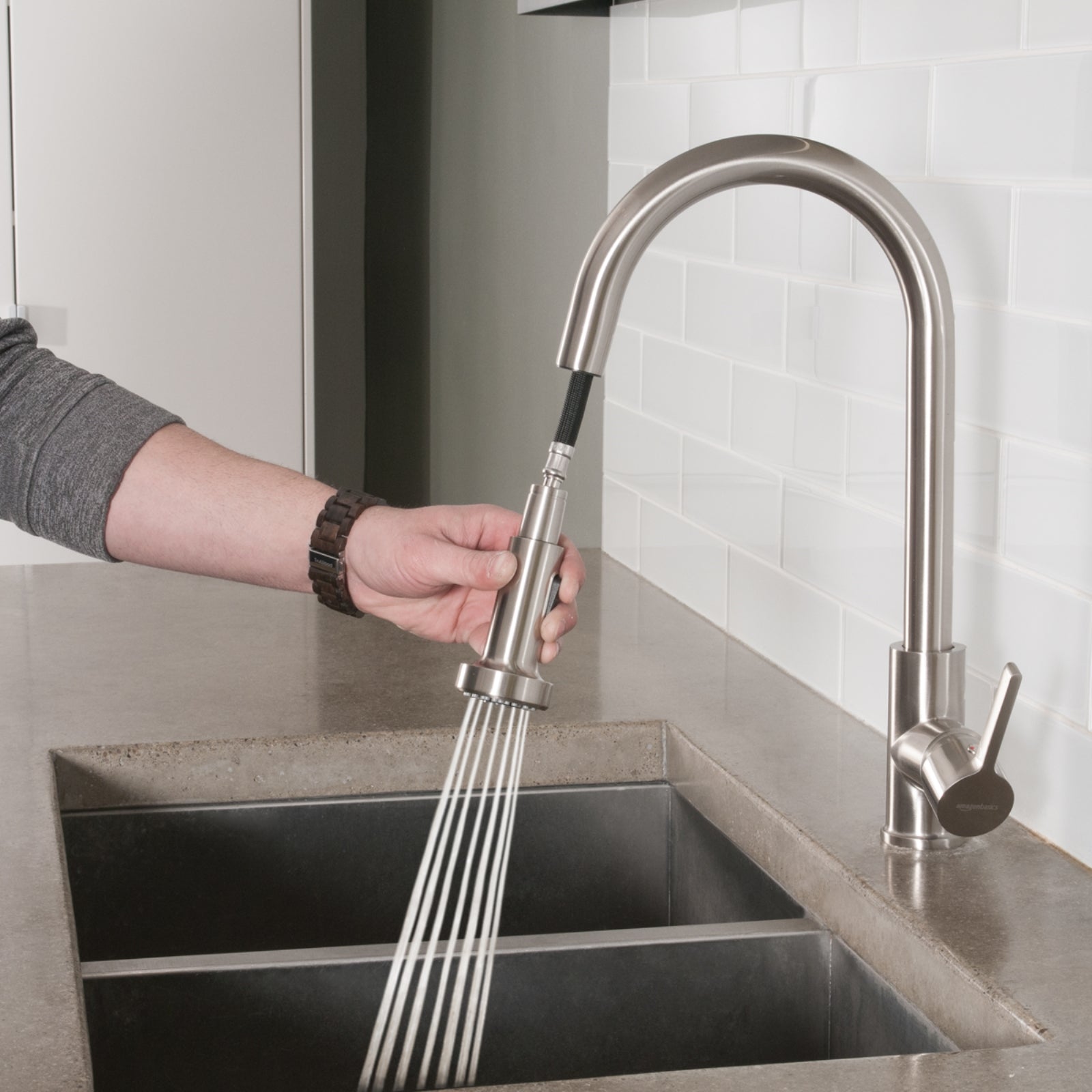 Modern Pull-Down Kitchen Sprayer Faucet, Satin Nickel