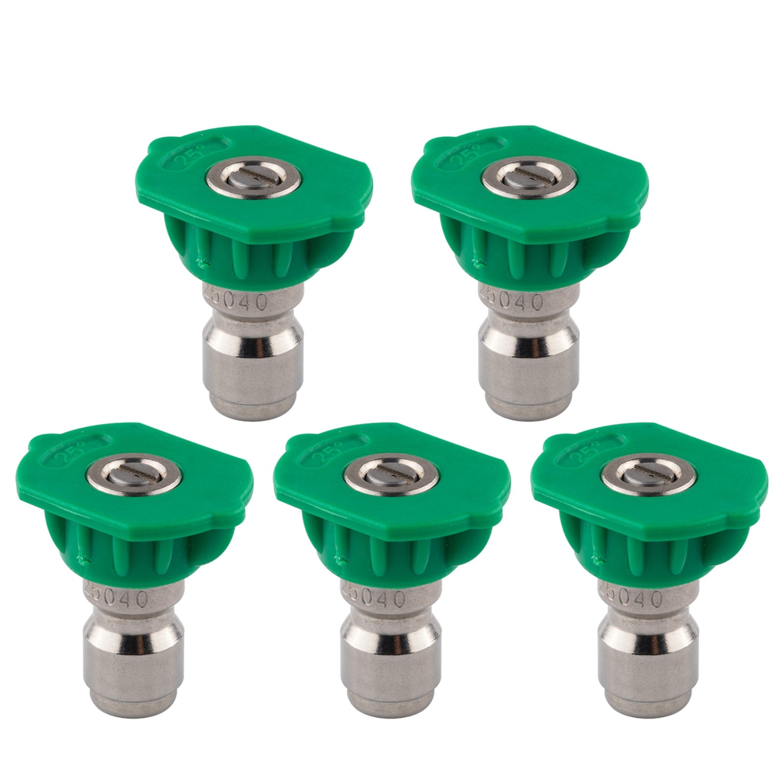 Clean Strike Professional Spray Nozzles, Green 25-Degree Spray Tips with 1/4 Inch Quick Connect Fitting, 4.0 Orifice and Pressure Washer Rated 6200 PSI, 5-Pack