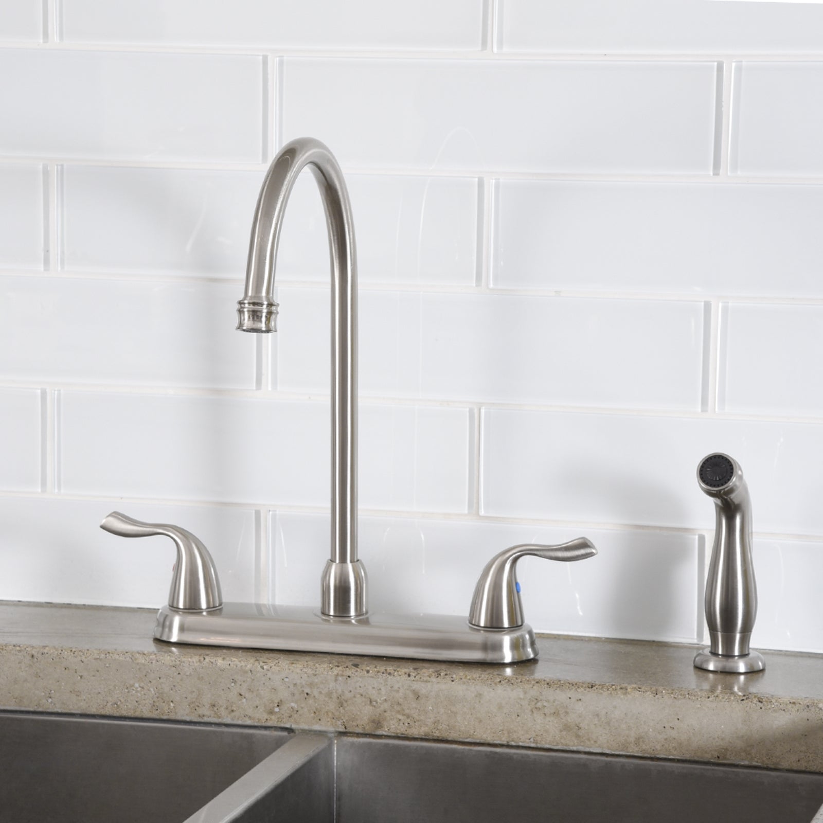 Two-Handle High-Arc Kitchen Faucet, Satin Nickel