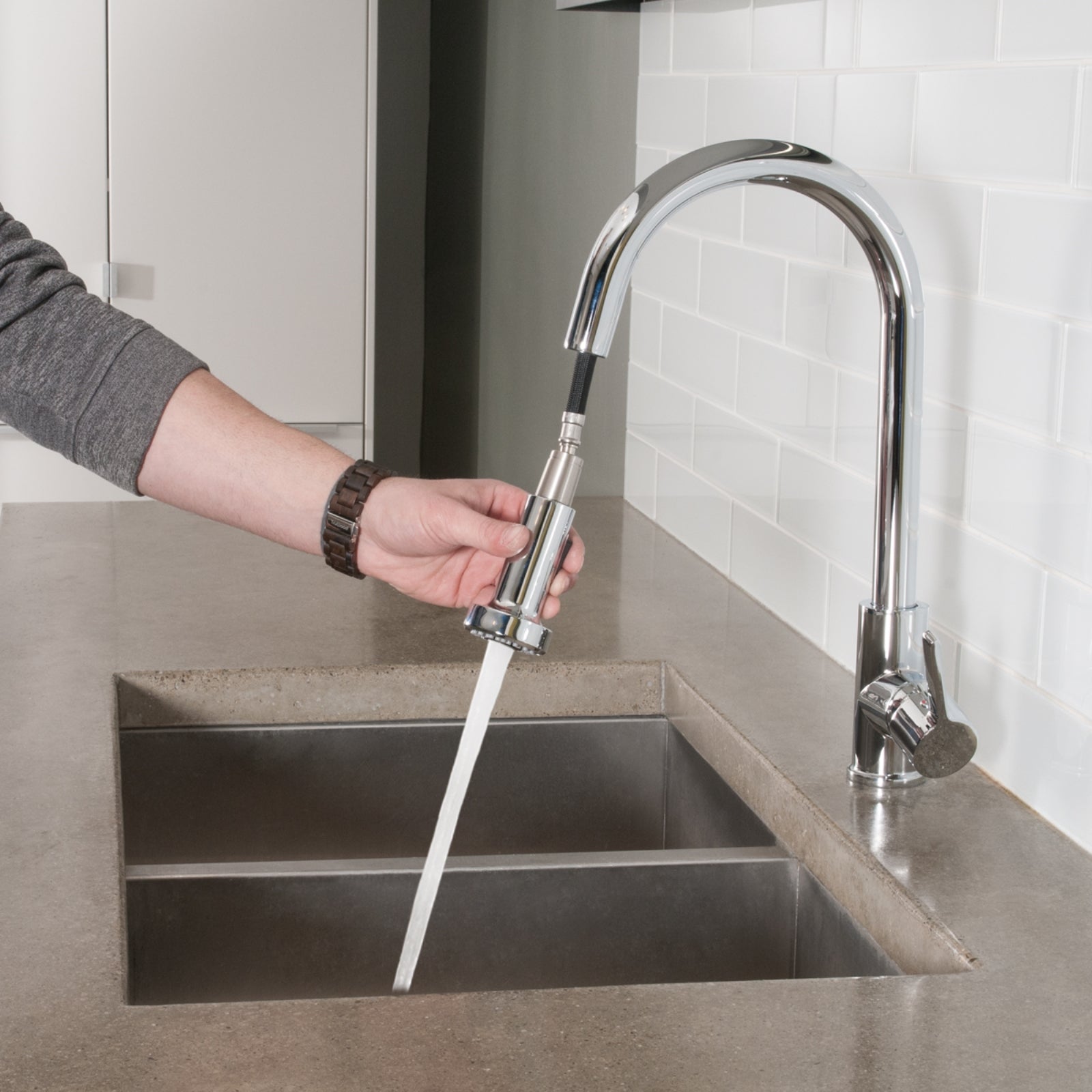 Modern Pull-Down Kitchen Sprayer Faucet, Polished Chrome